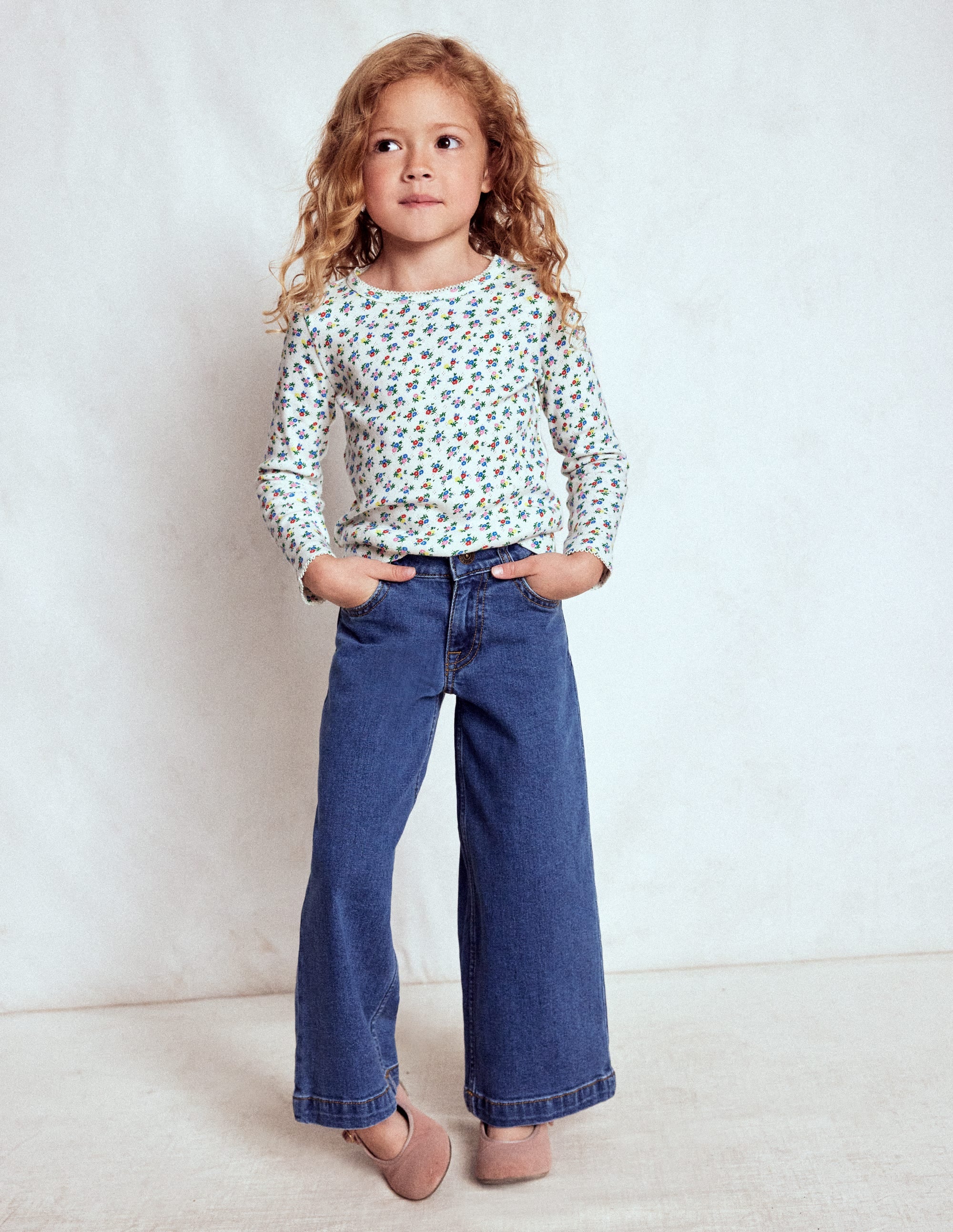 Long Sleeve Pointelle Top-Soft Ivory Ditsy - Image 3
