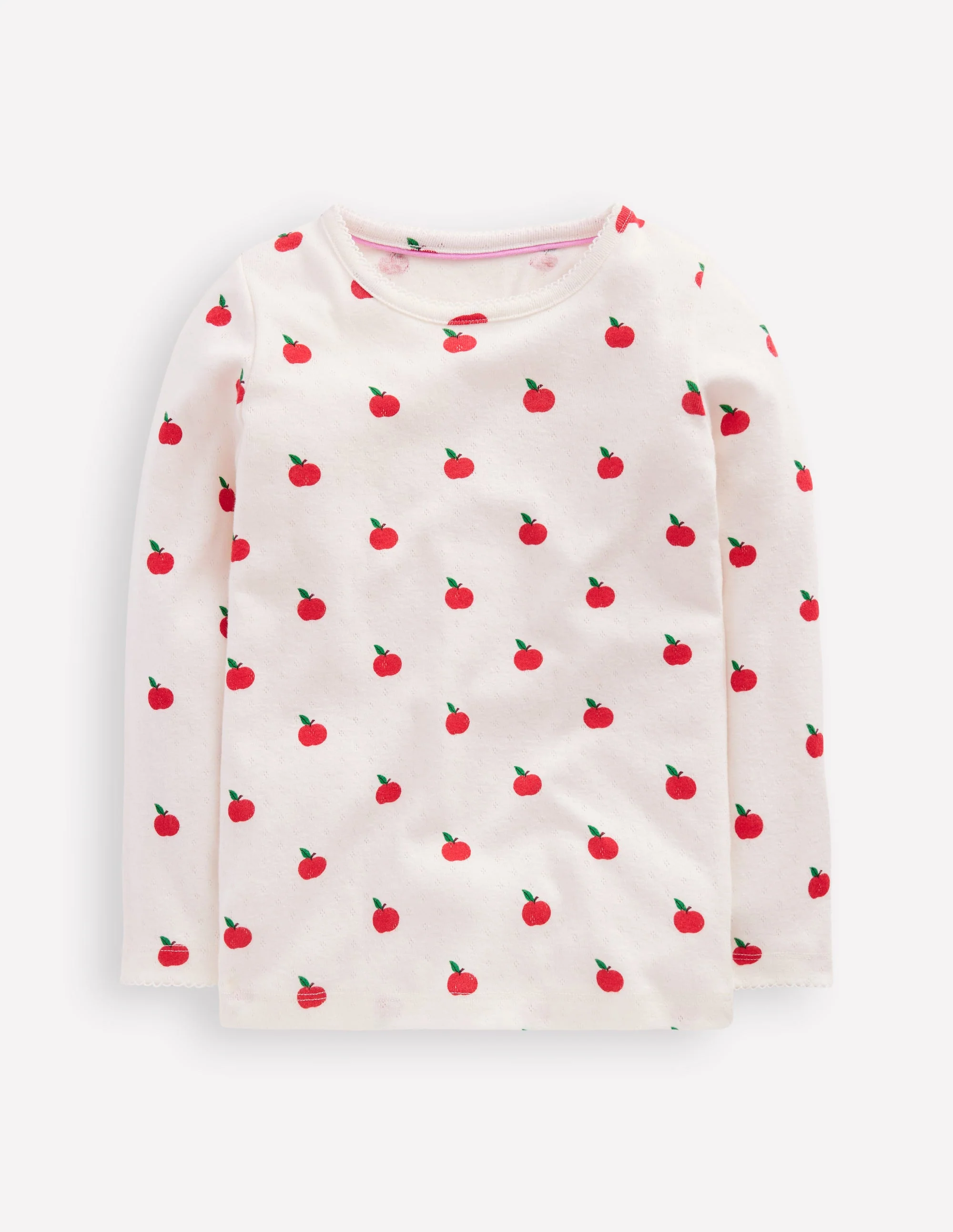 Long Sleeve Pointelle Top-Soft Ivory Little Apples - Image 4