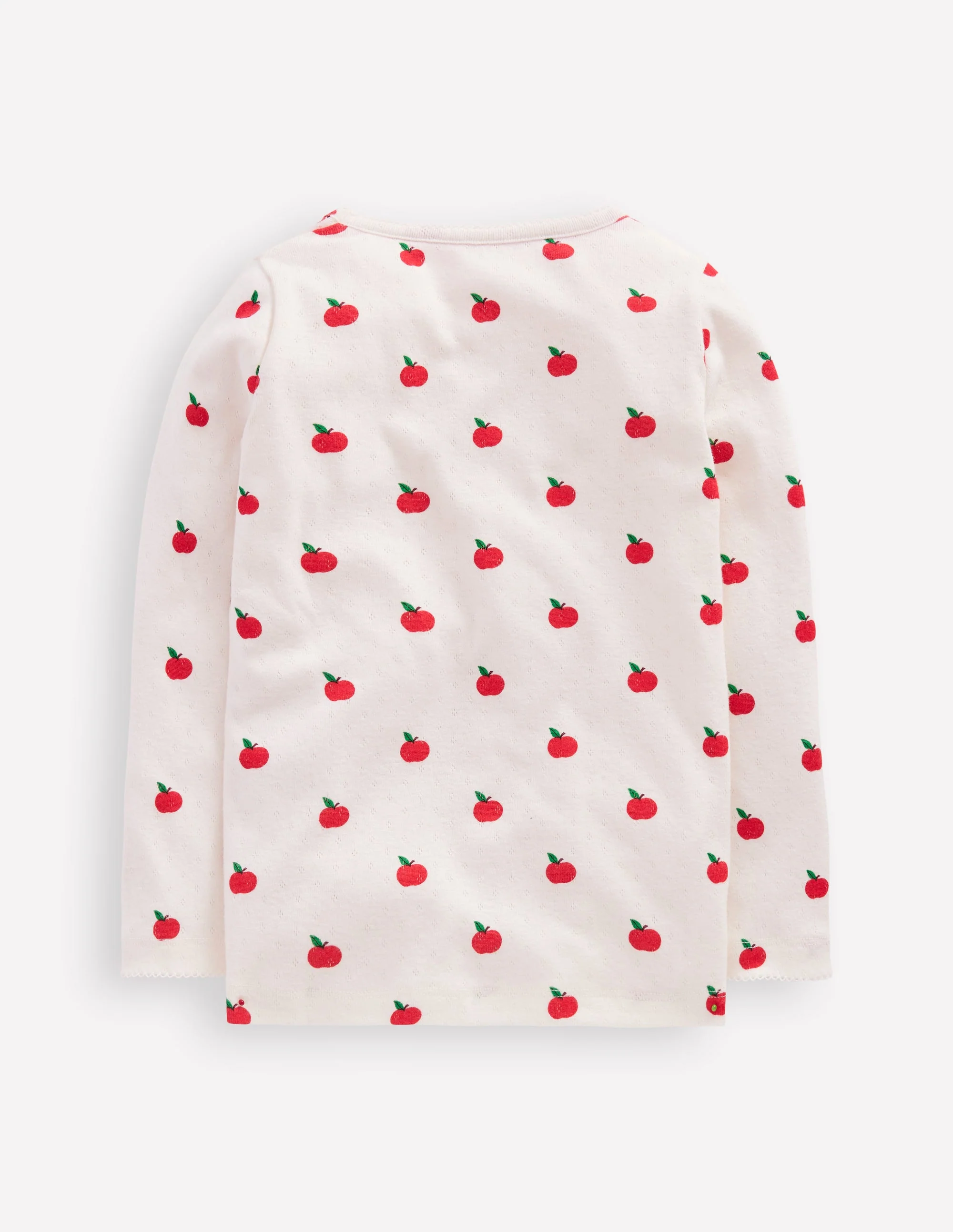 Long Sleeve Pointelle Top-Soft Ivory Little Apples - Image 5