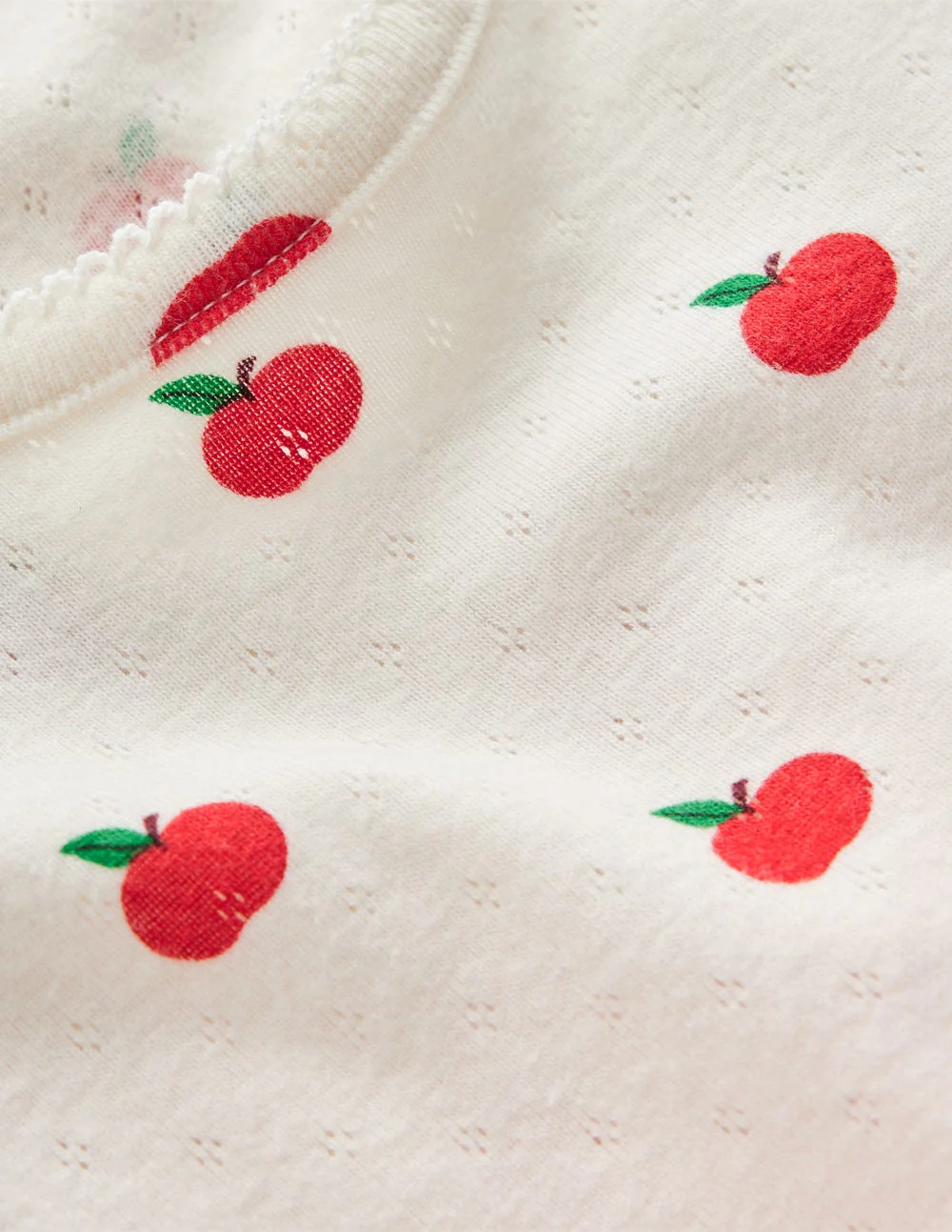 Long Sleeve Pointelle Top-Soft Ivory Little Apples - Image 6