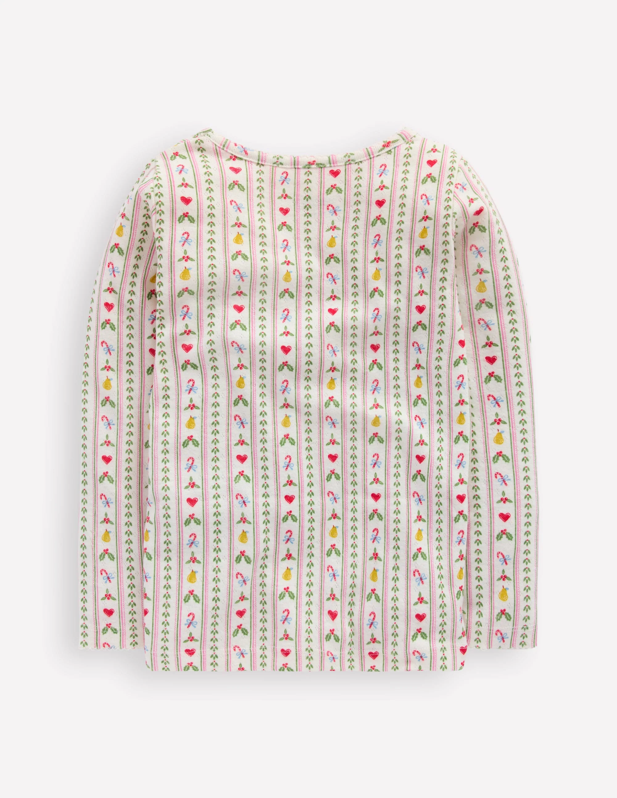 Long Sleeve Pointelle Top-Soft Ivory Nutcracker Stripe - Image 2