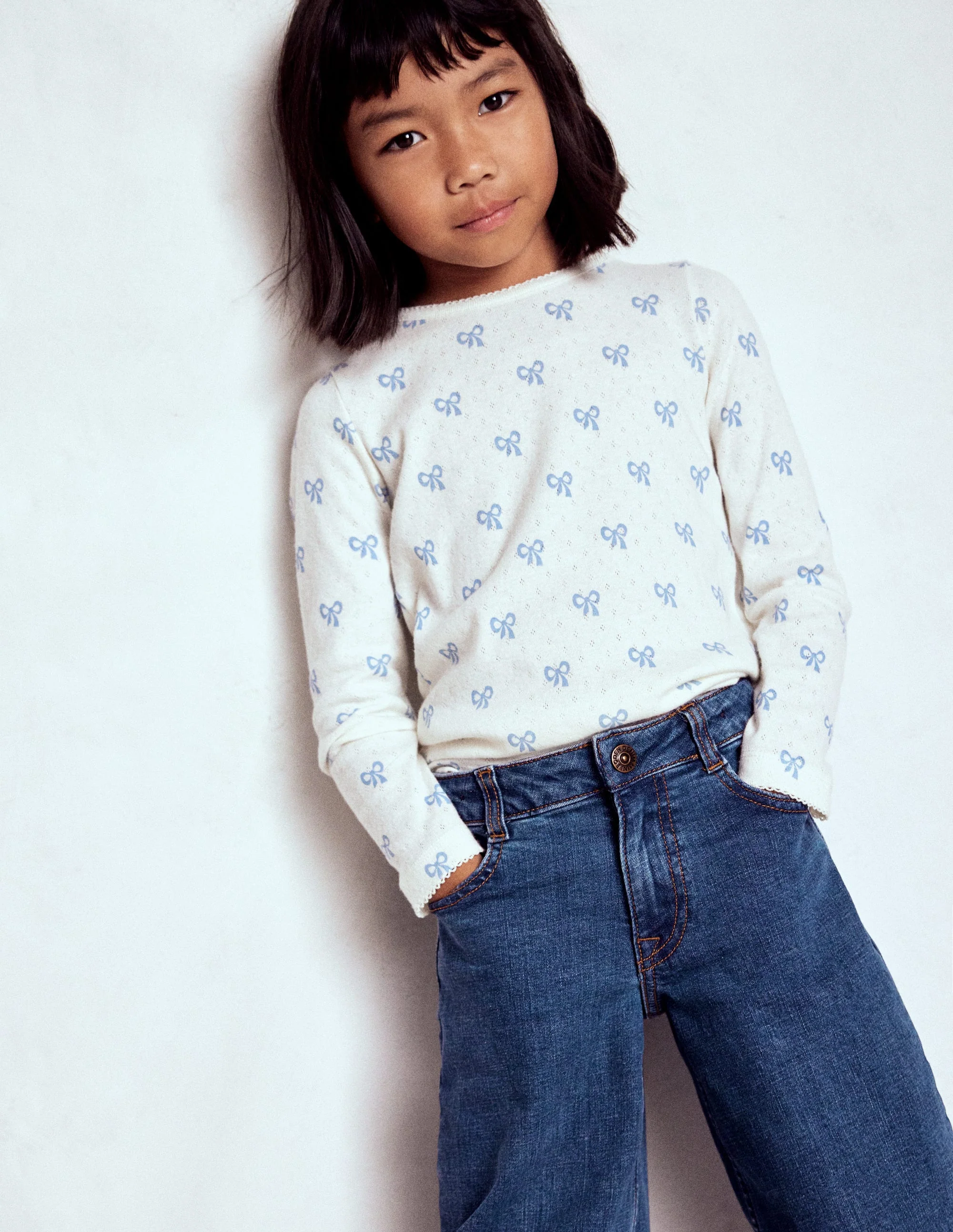 Long Sleeve Pointelle Top-Tiny Bows - Image 2
