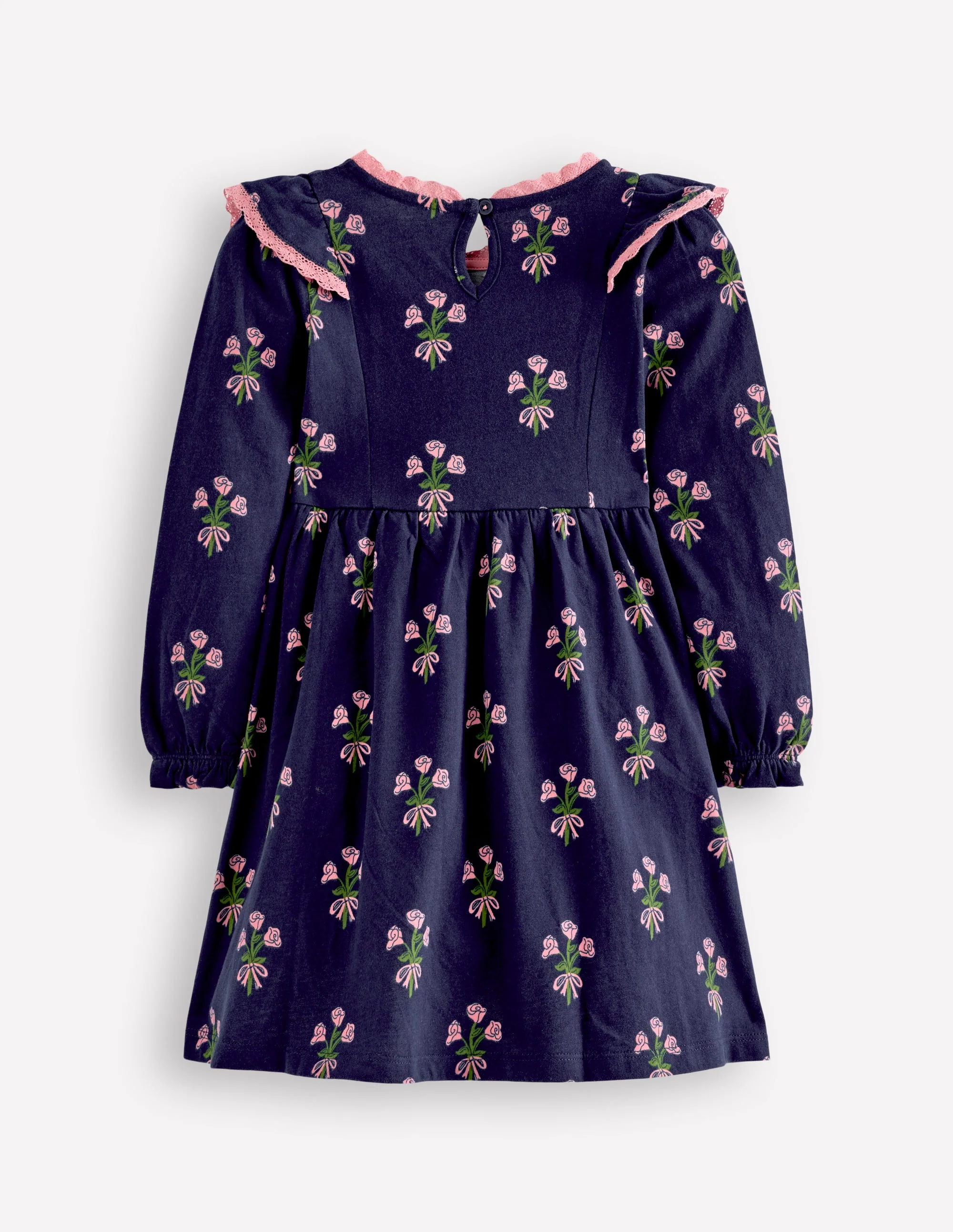 Long Sleeve Ruffle Dress-College Navy Posy - Image 2