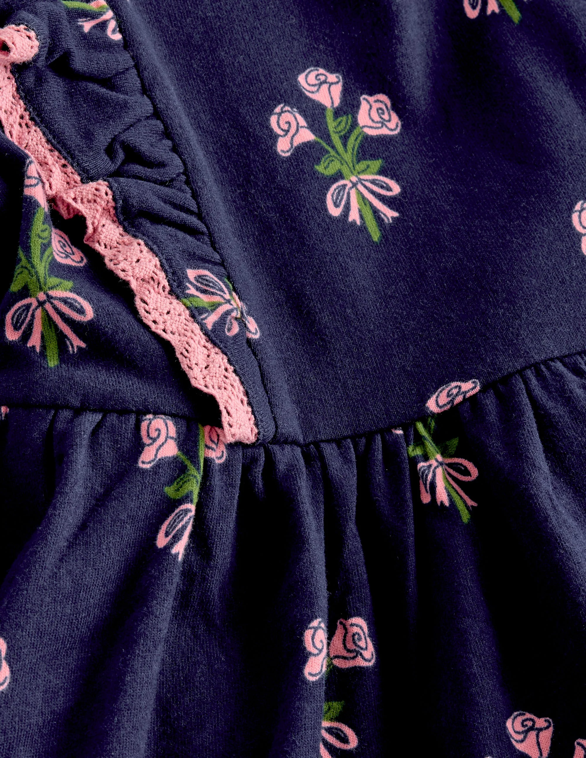 Long Sleeve Ruffle Dress-College Navy Posy - Image 3