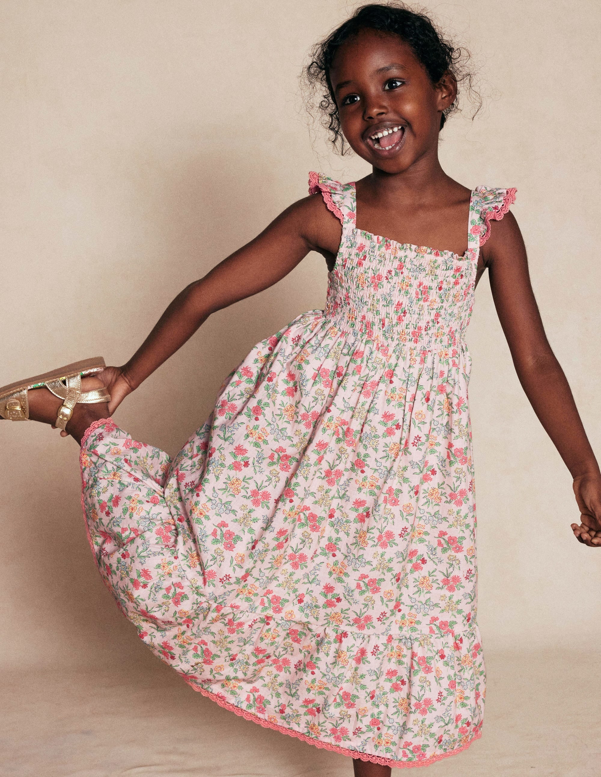 Luella Frill Maxi Sundress-Chalk Pink Garden Ditsy - Image 8