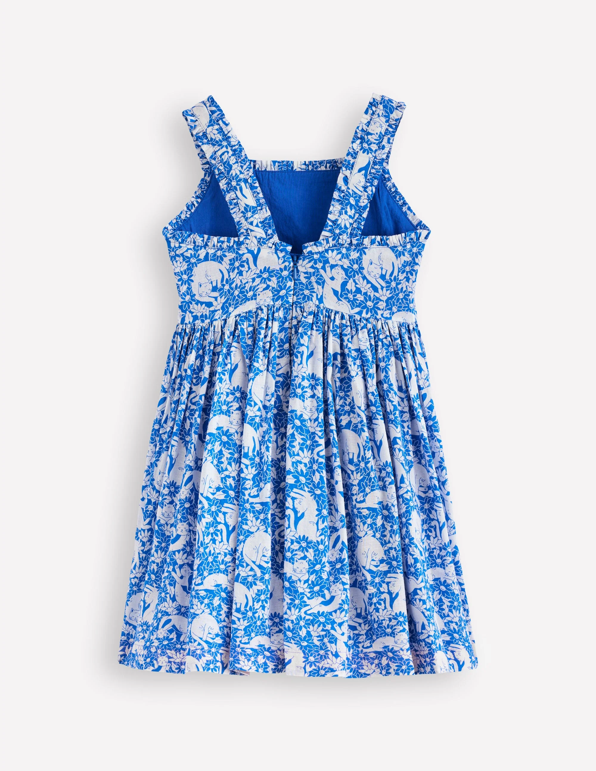 Luna Frill Strap Woven Dress-Kingfisher Blue Kitten Meadow - Image 2