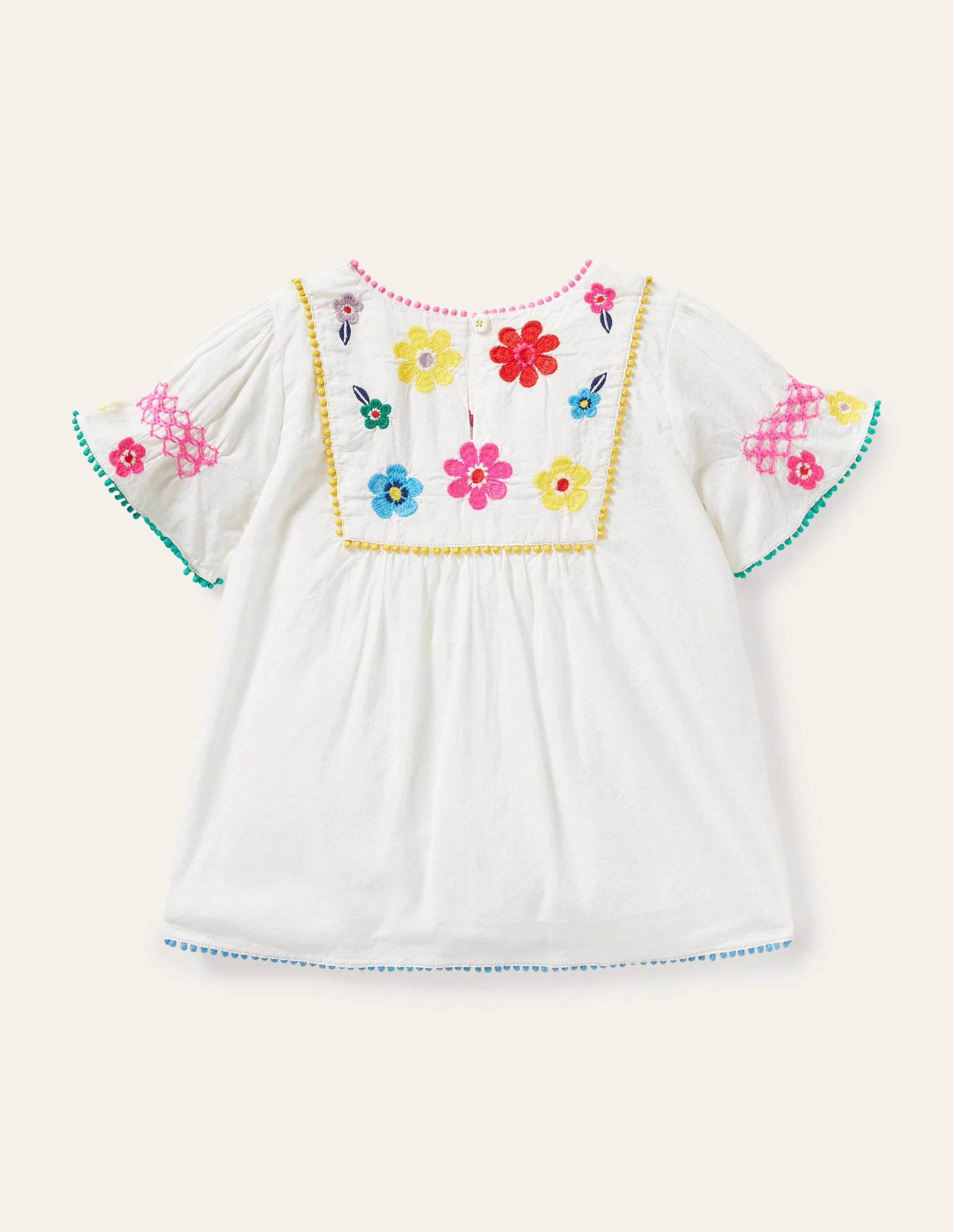 Multi Embroidered Top-Ivory Flowers - Image 2