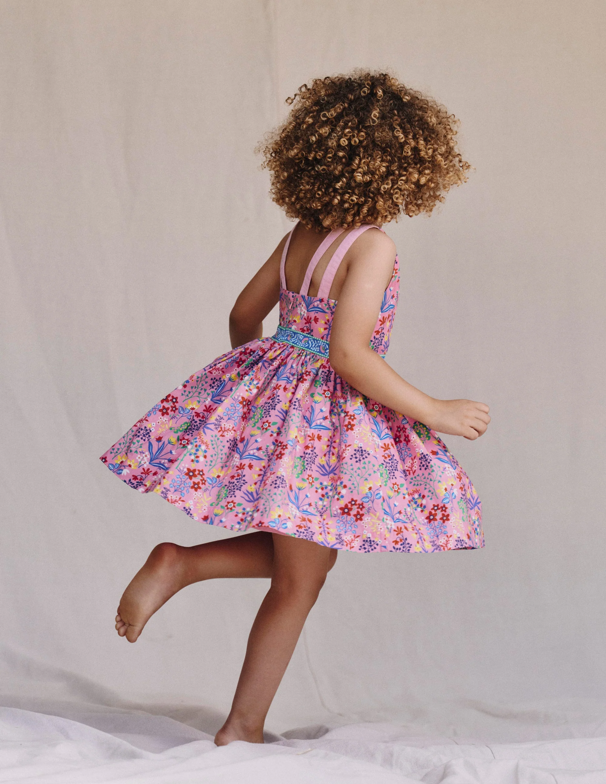 Multi Strap Flare Dress-Meadowsweet Pink Garden Floral