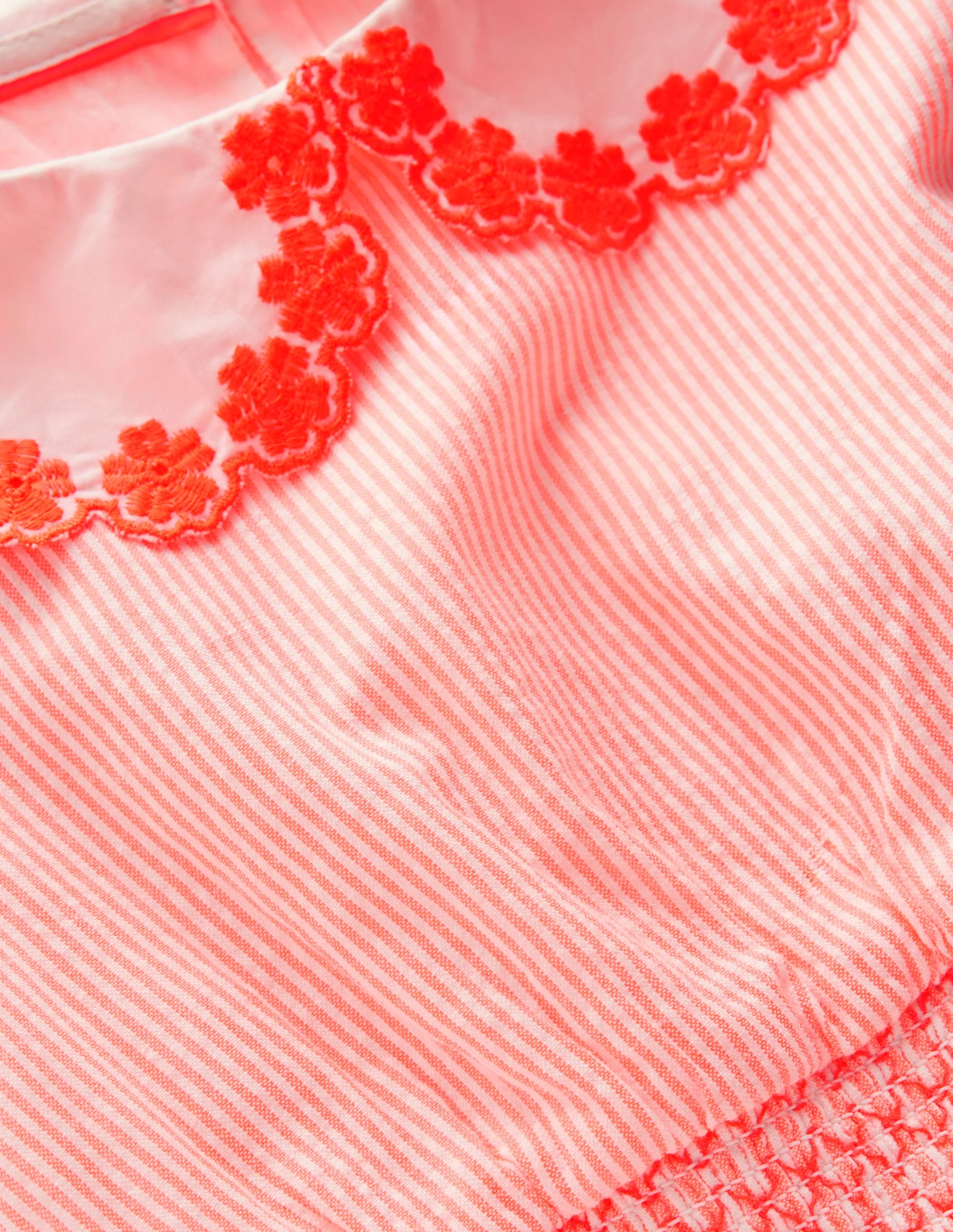 Nostalgic Broderie Dress-Neon Coral Seersucker - Image 3
