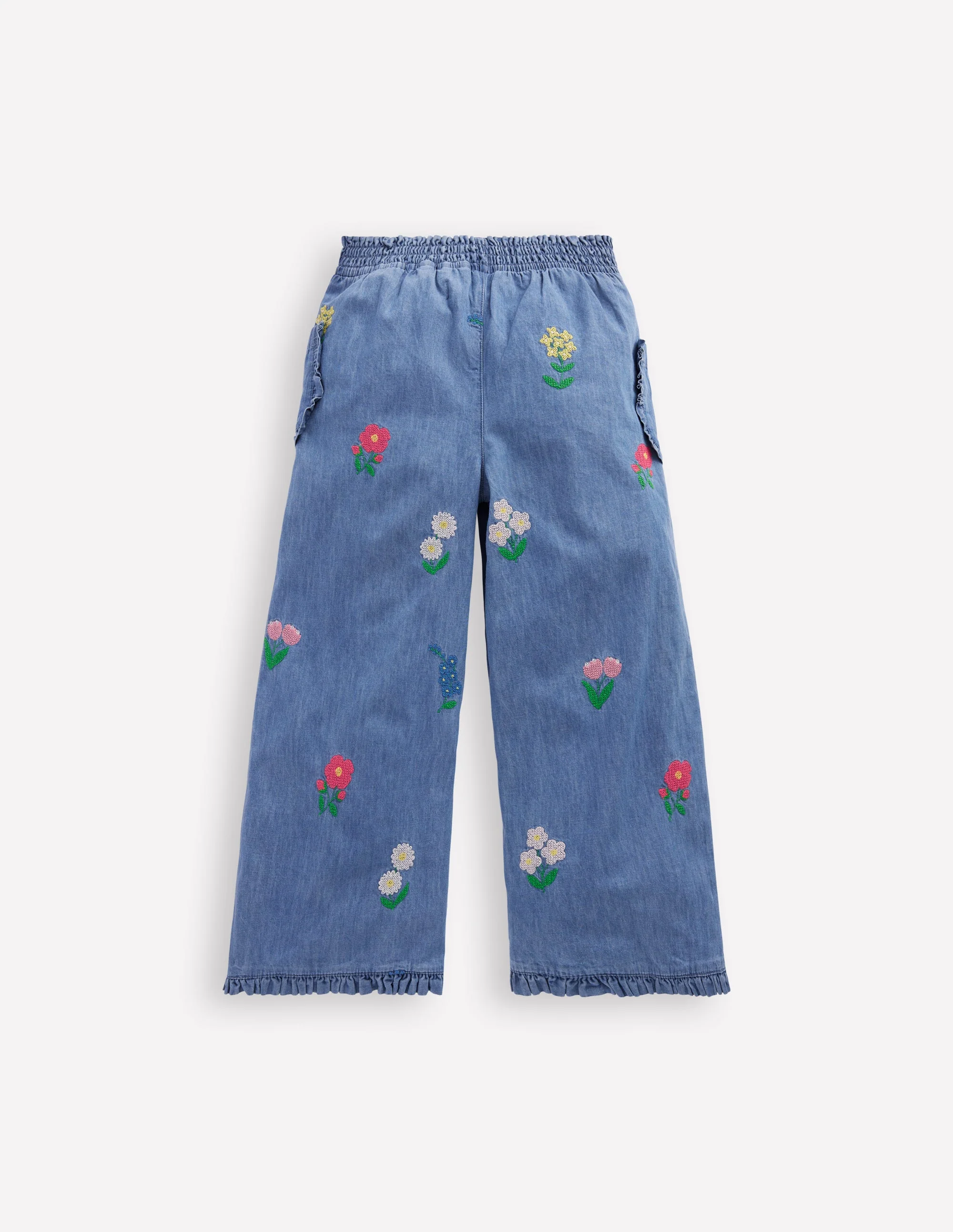 Nostalgic Frill Trousers-Chambray Cross Stitch Flowers - Image 2