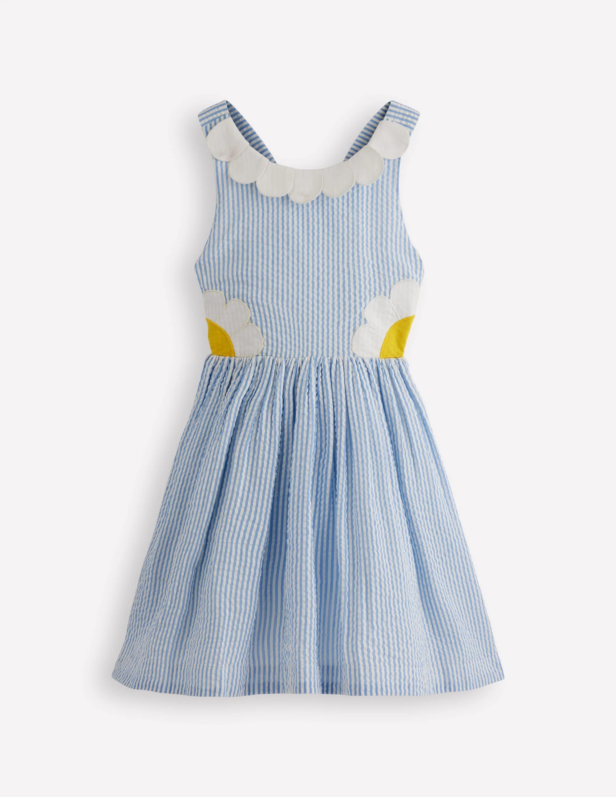 Novelty Cross-Back Dress-Blue Daisy Applique