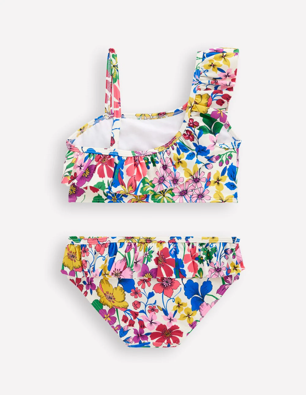 One Shoulder Frill Bikini Set-Multi Rainbow Floral - Image 2
