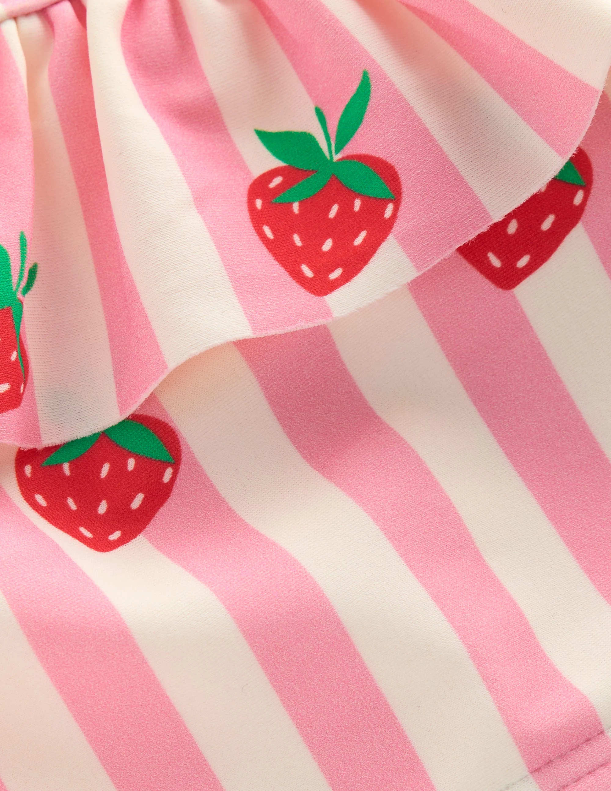 One Shoulder Frill Bikini Set-Pink strawberry stripe - Image 3