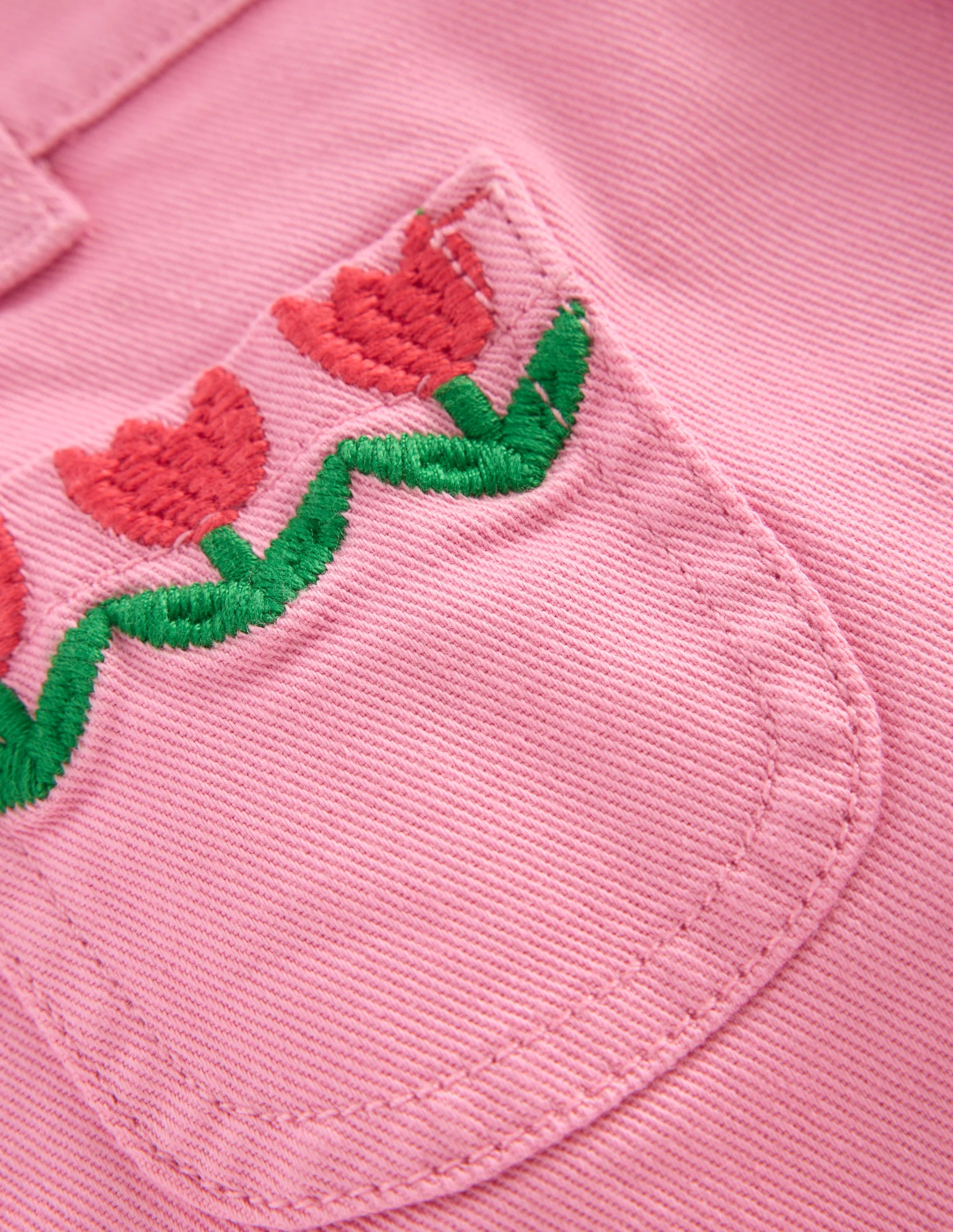 Patch Pocket Shorts-Pink Embroidered Denim - Image 3