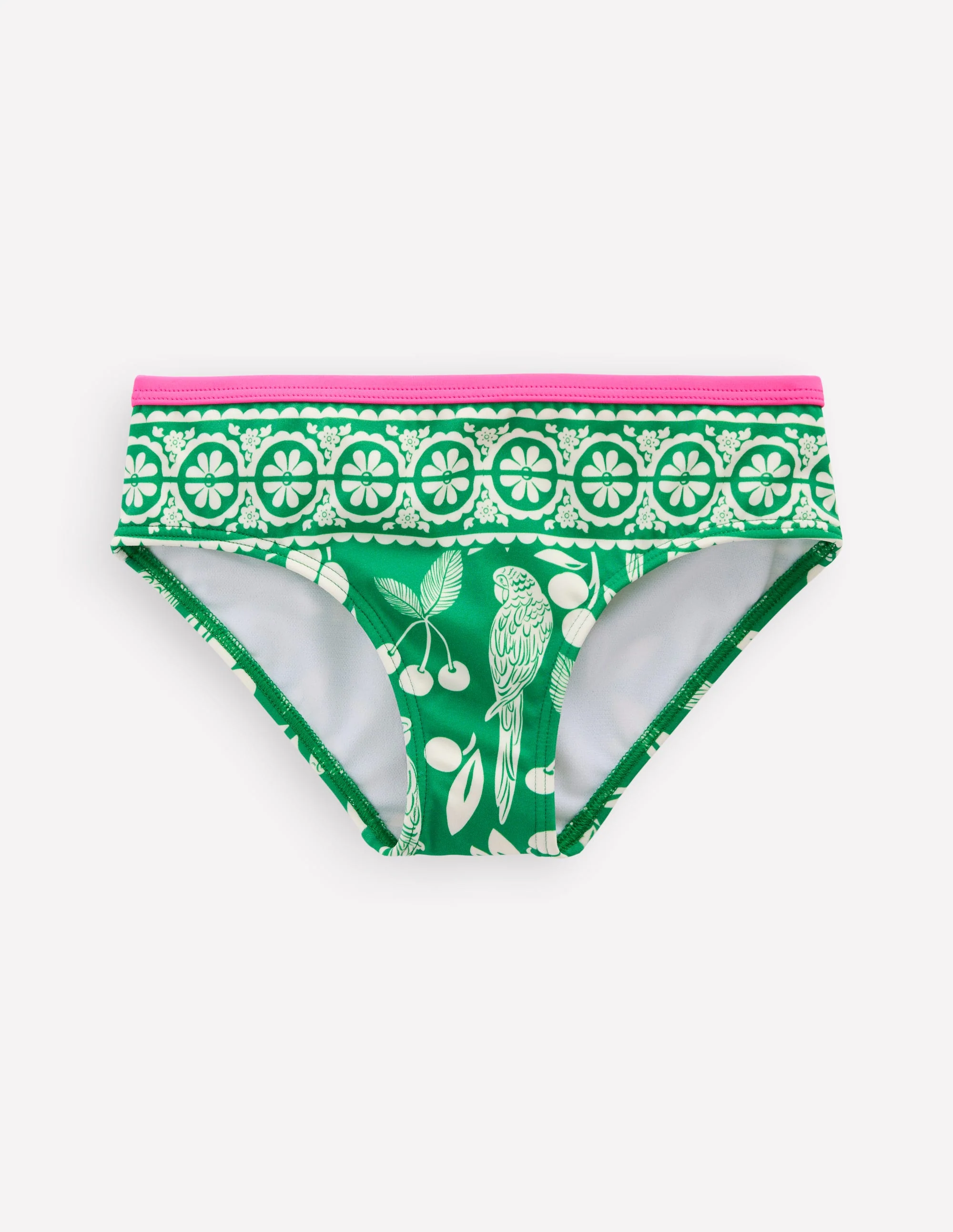 Patterned Bikini Bottoms-Rich Emerald Parrot Palm