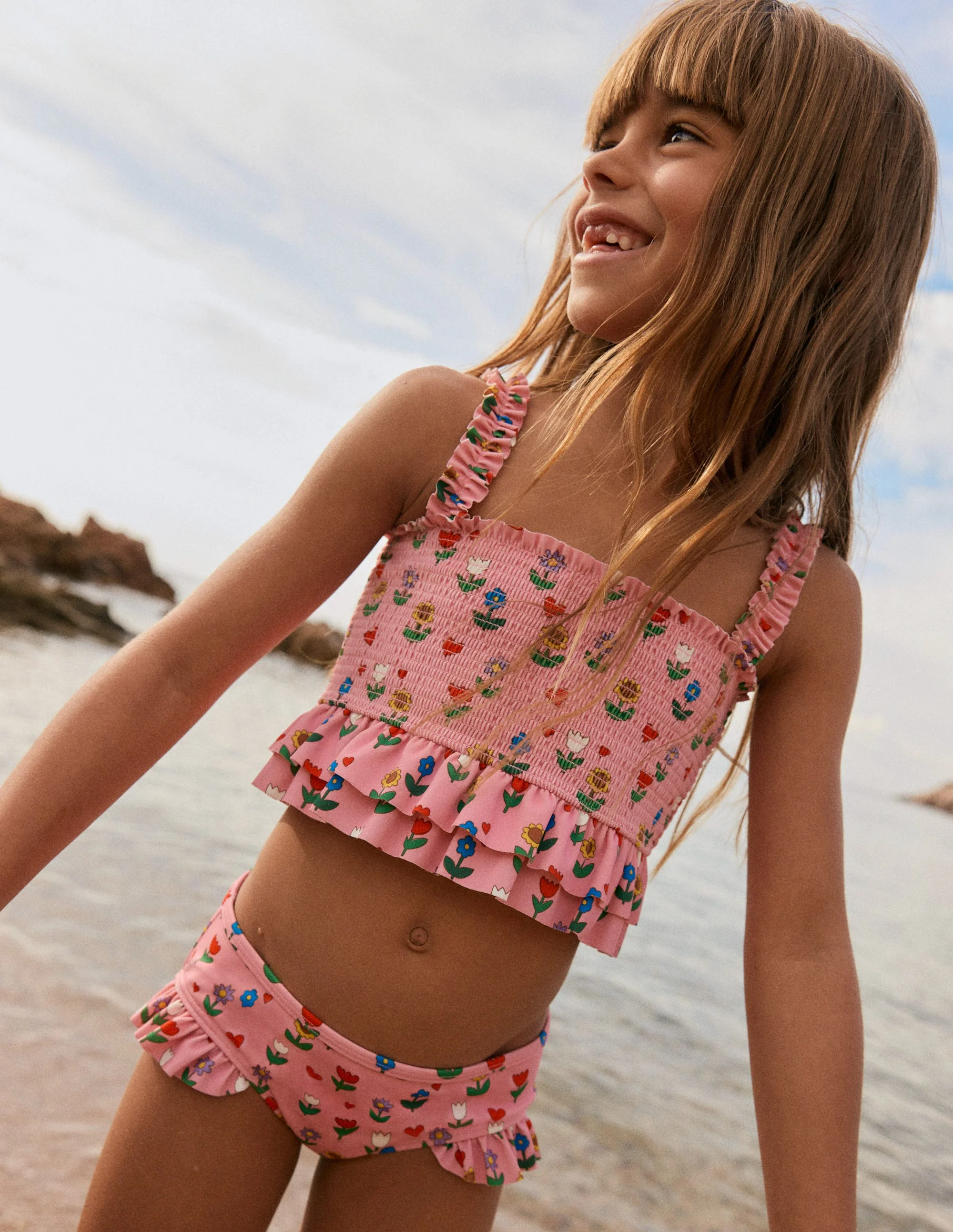 Peplum Smocked Bikini-Almond Pink Sunflower Garden - Image 4