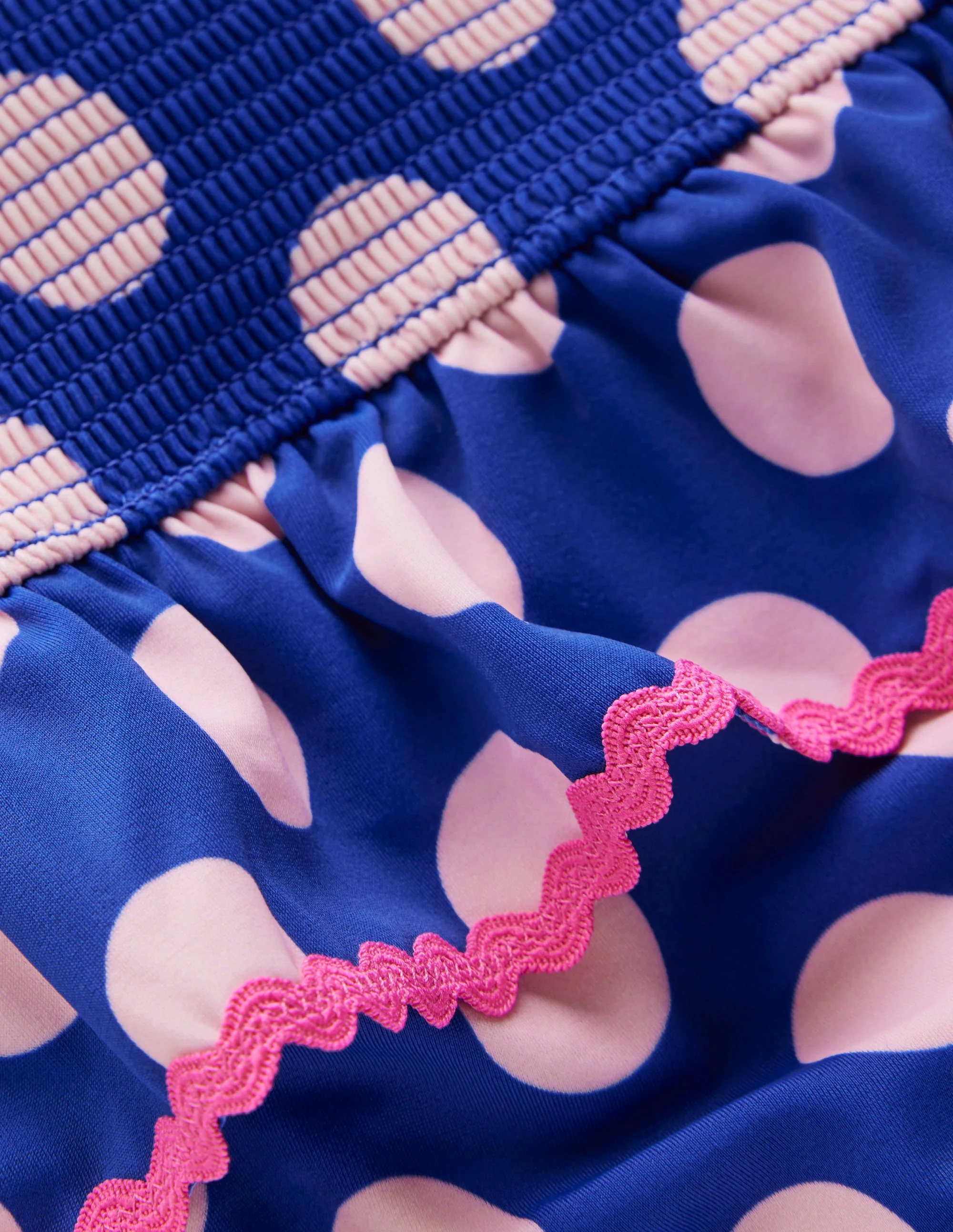 Peplum Smocked Swimsuit-Bright Blue Polka Dot - Image 3