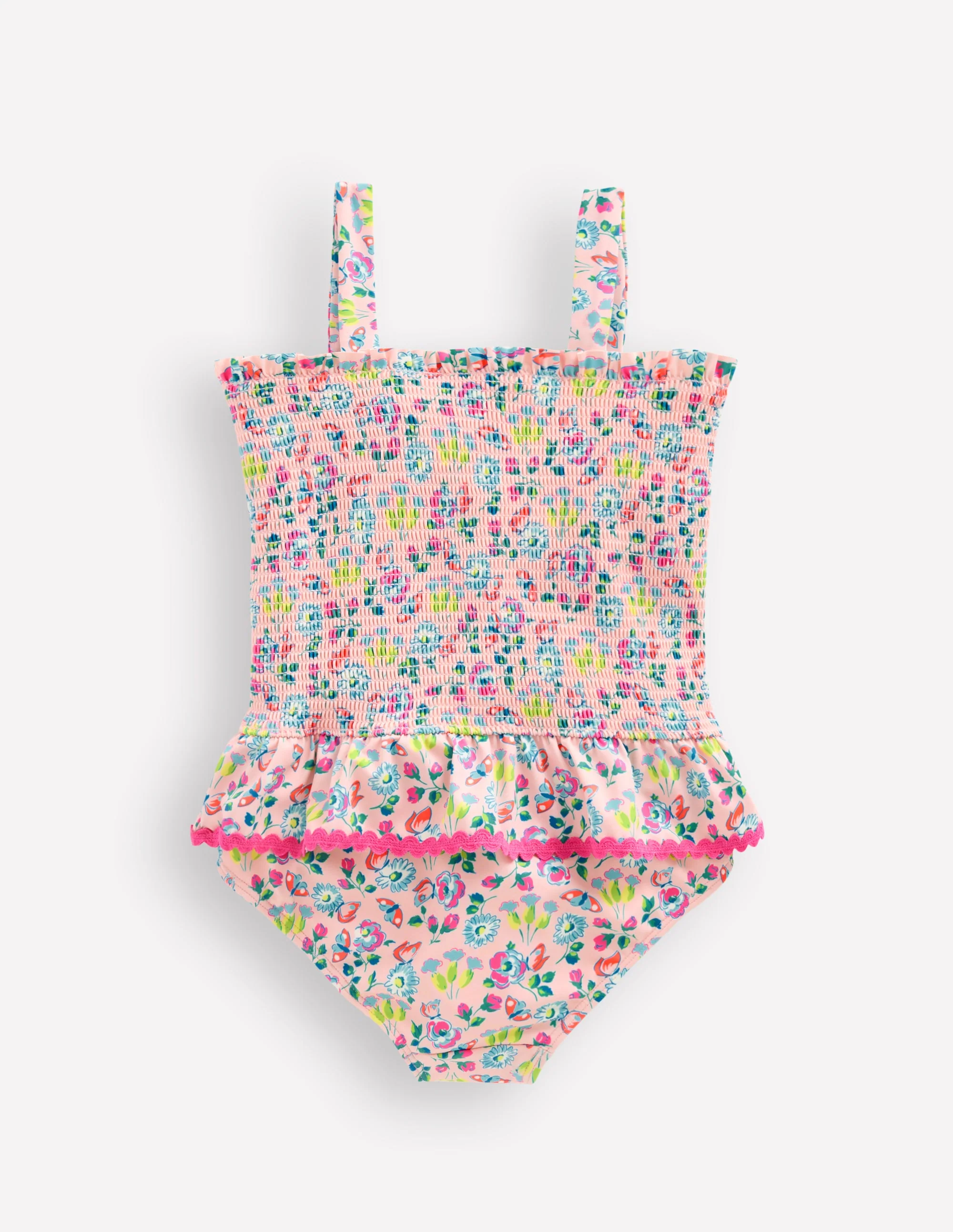 Peplum Smocked Swimsuit-Chalk Pink Butterfly Floral - Image 2