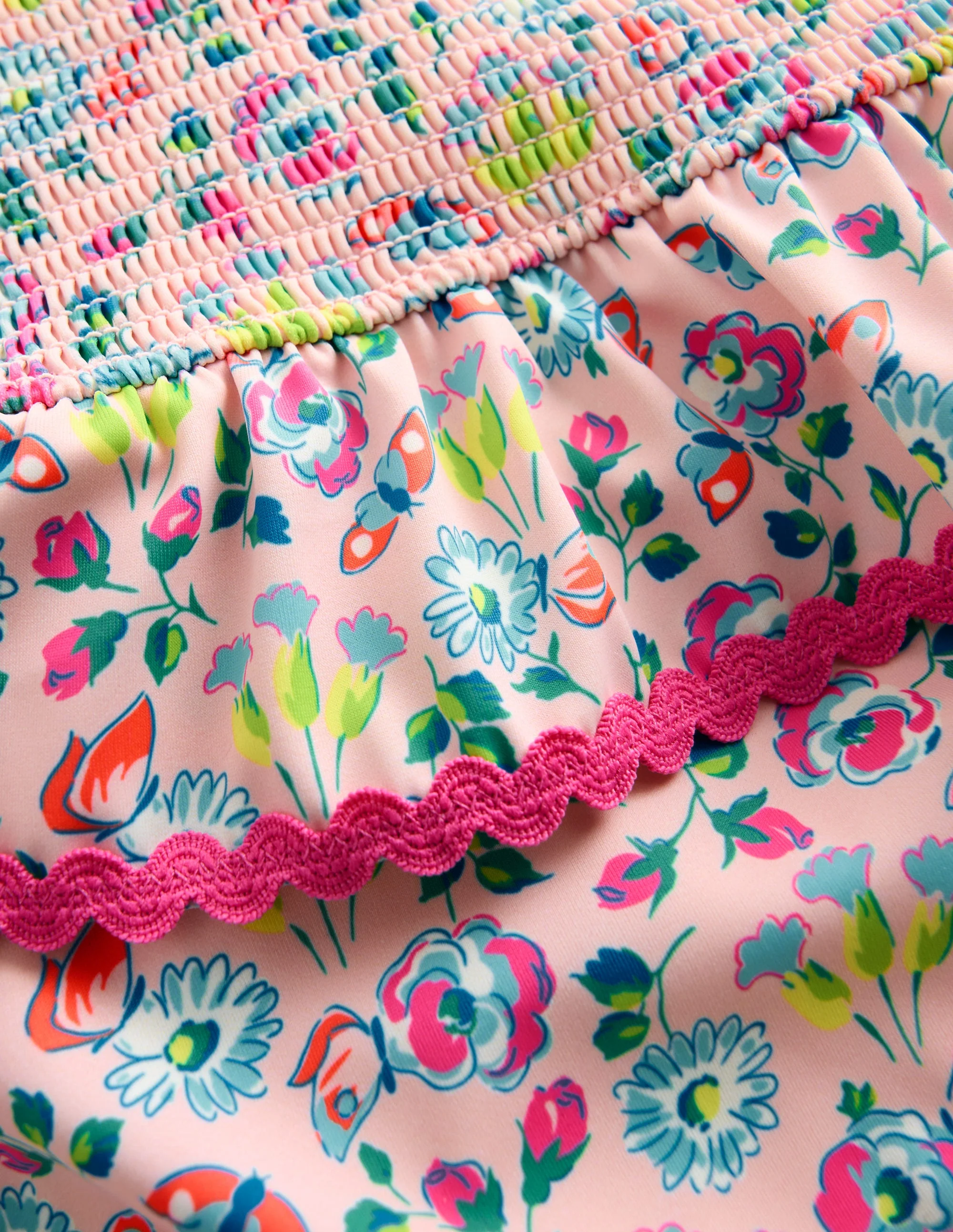Peplum Smocked Swimsuit-Chalk Pink Butterfly Floral - Image 3