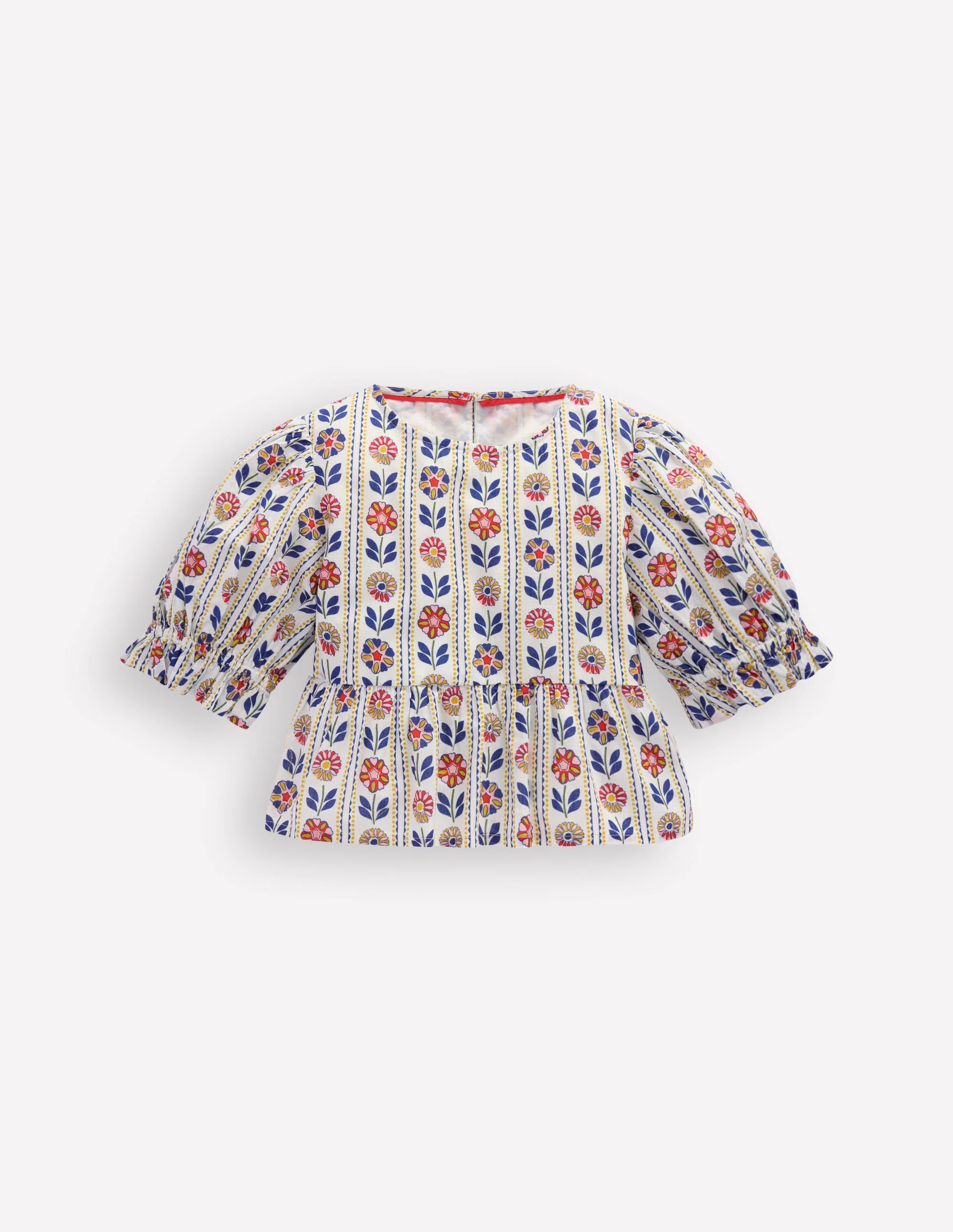 PEPLUM WOVEN TOP-Ivory Floral Stripe
