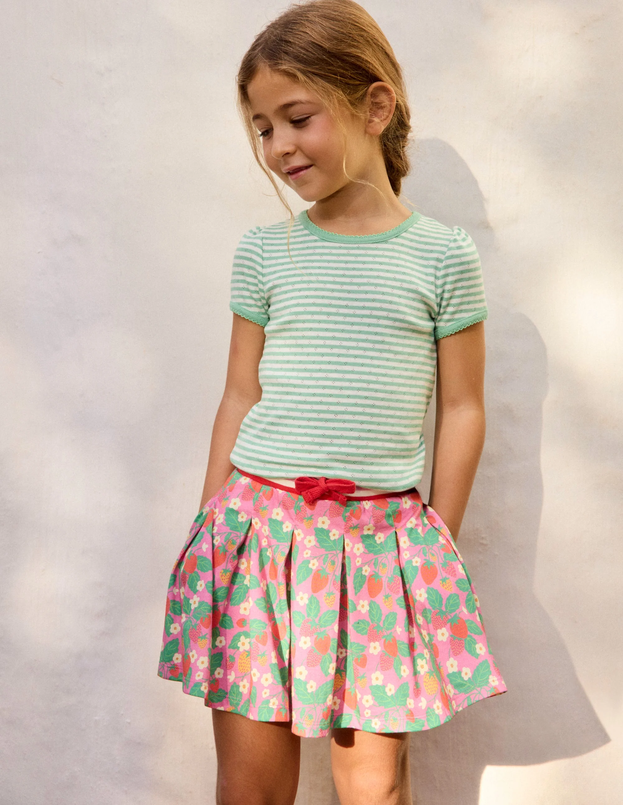 Pleated Jersey Skort-Cosmos Pink Strawberry Patch - Image 5