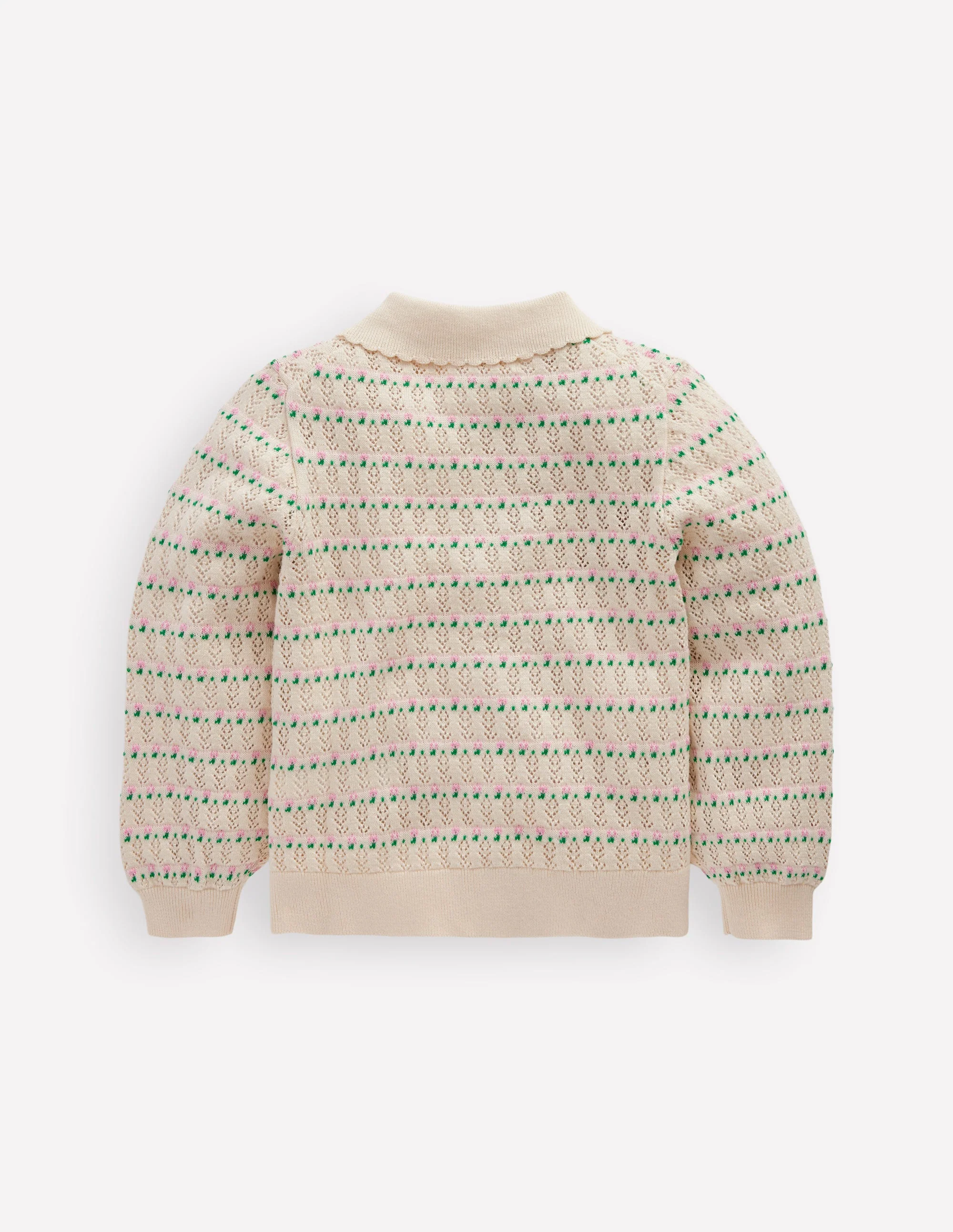 Pointelle Collared Cardigan-Warm Ivory - Image 2