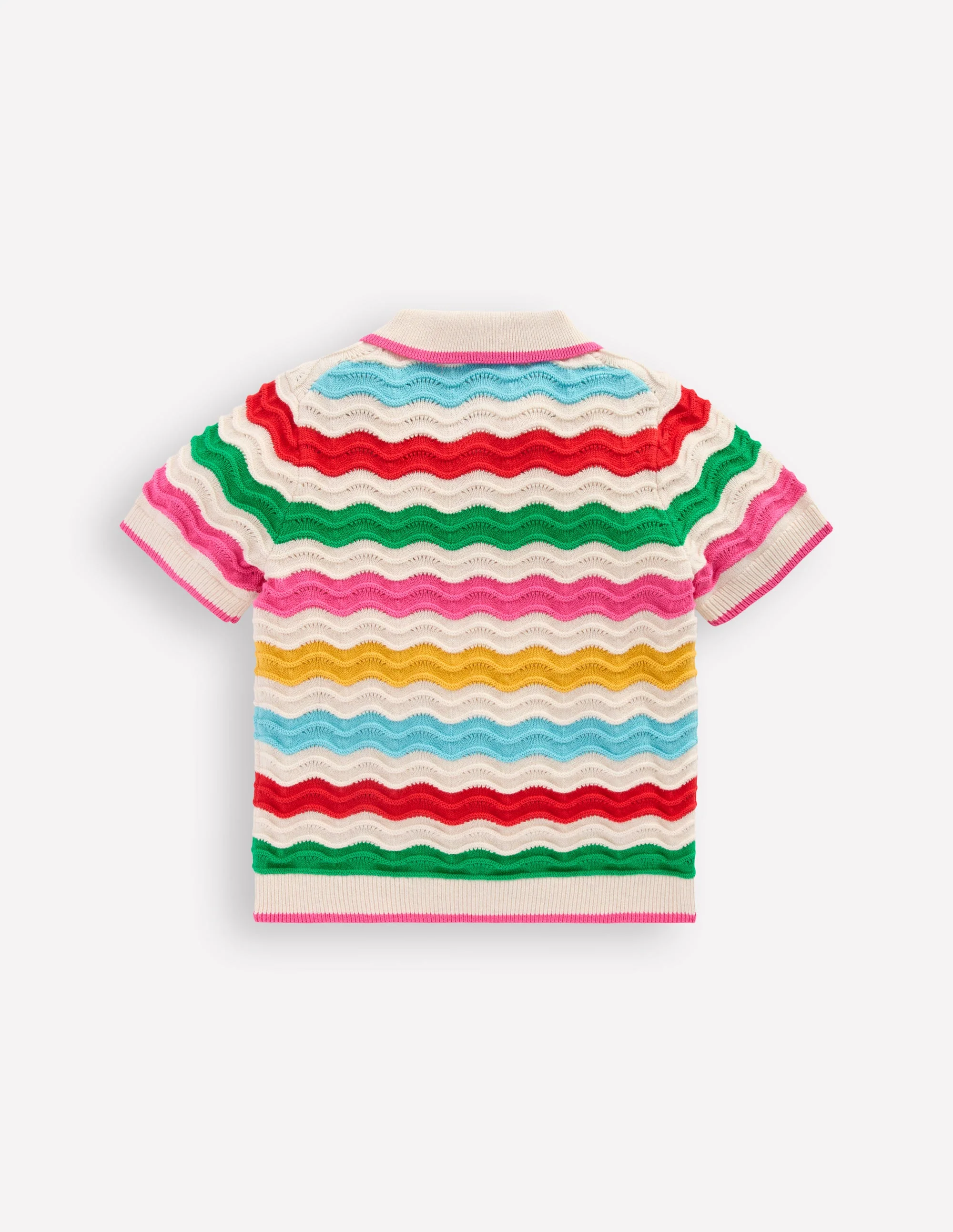 Pointelle Knitted Polo Top-Ecru Marl Multi Wave - Image 3