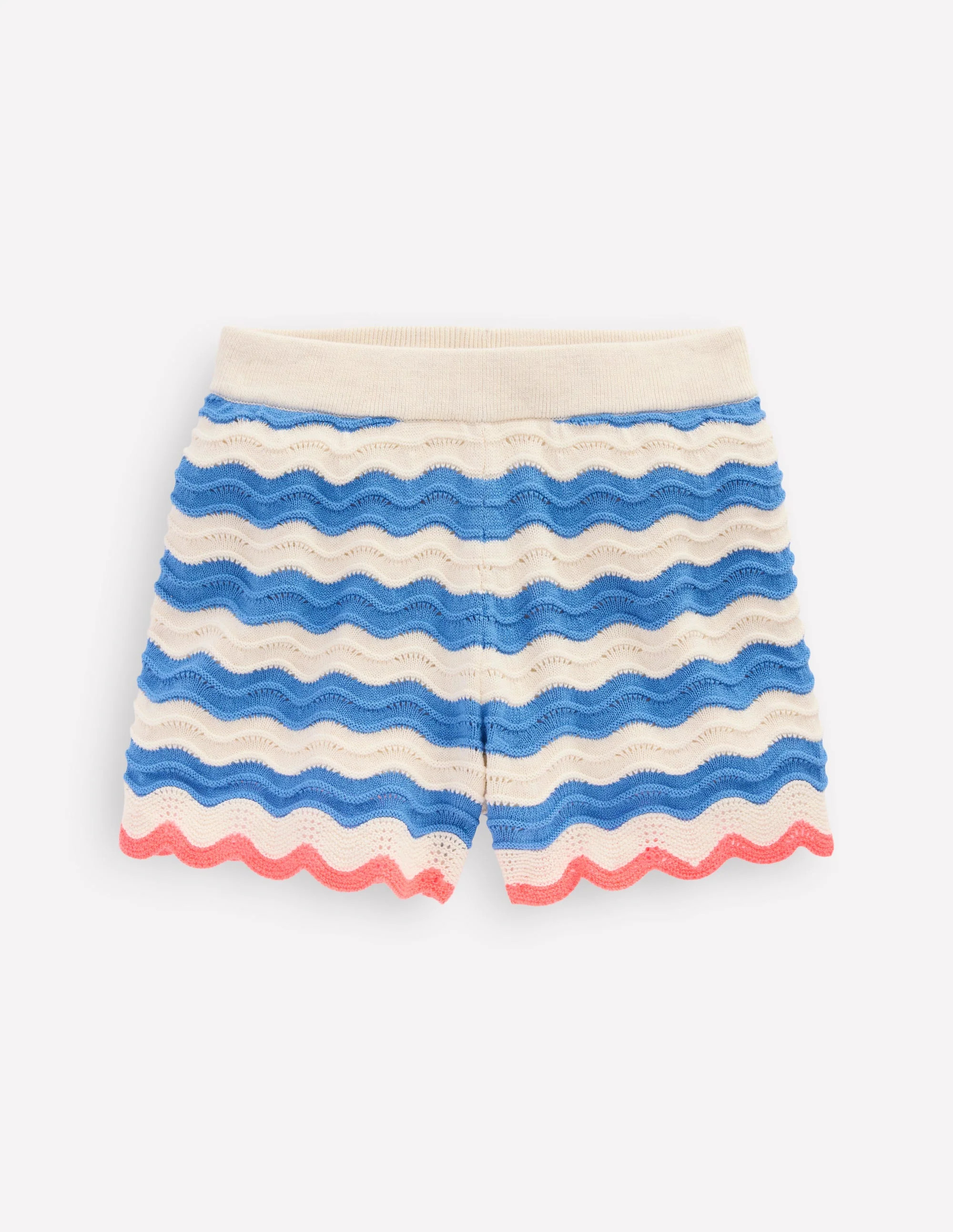 Pointelle Knitted Shorts-Blue/ivory Stripe