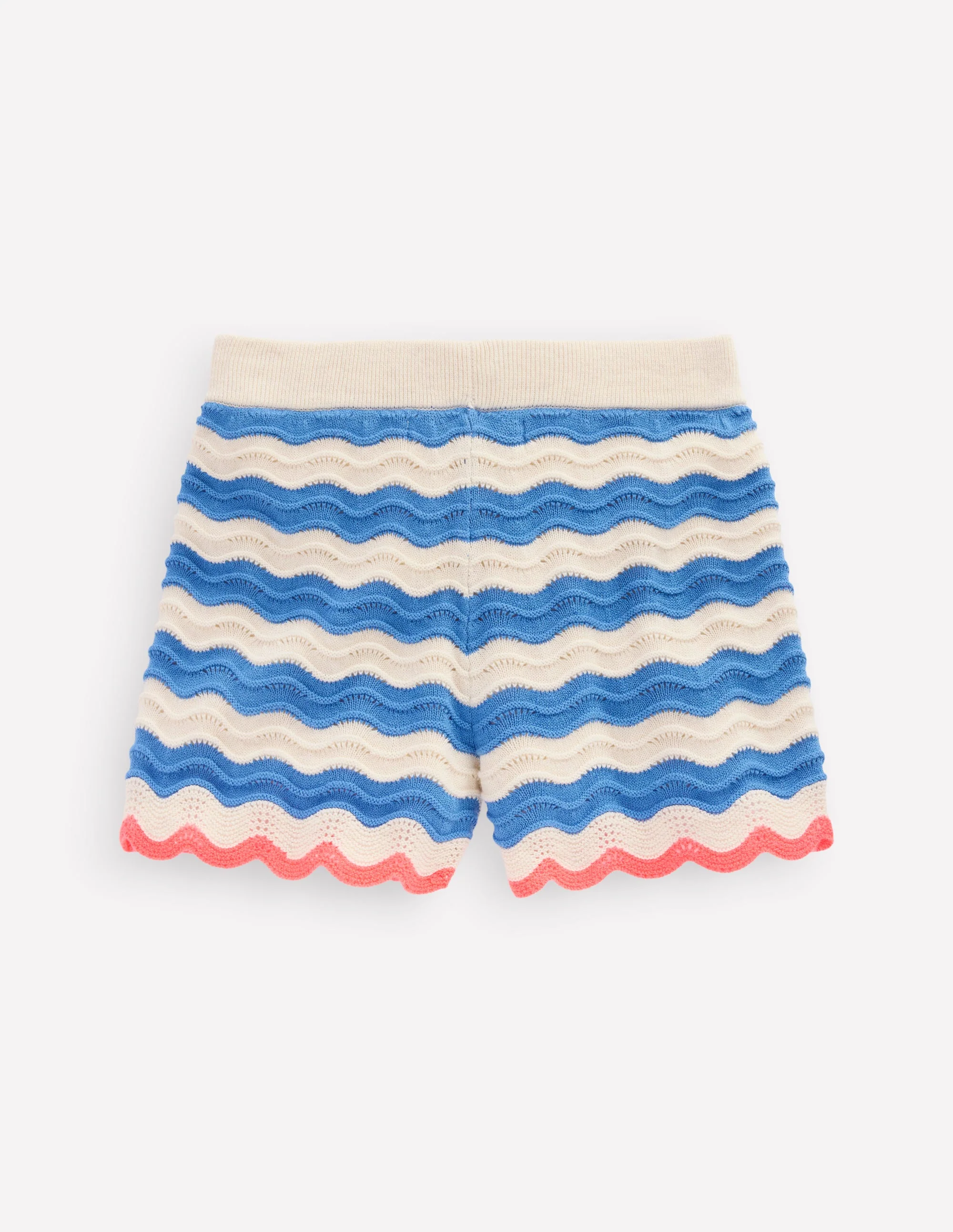 Pointelle Knitted Shorts-Blue/ivory Stripe - Image 2