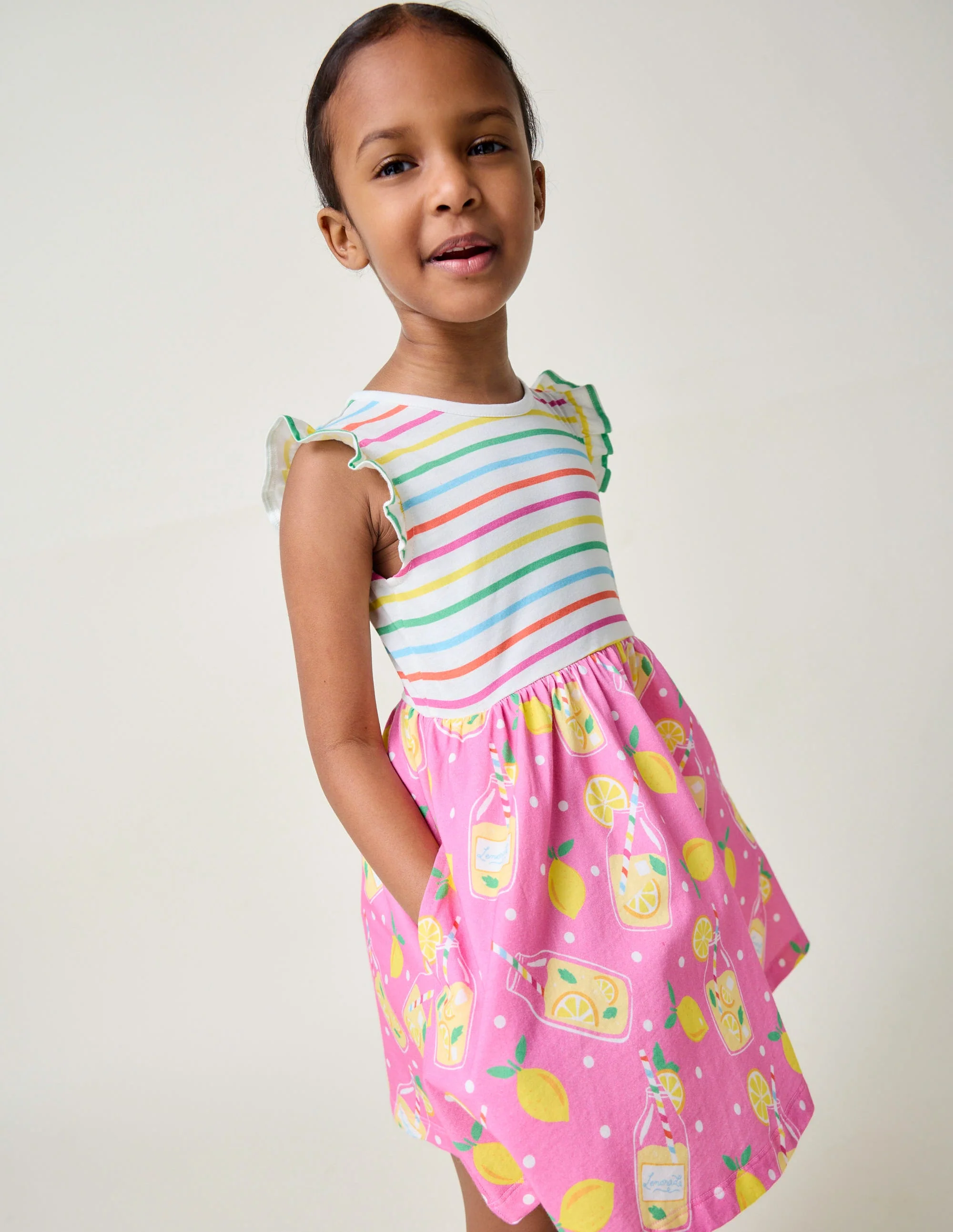 Posie Frill Sleeve Dress-Chalk Pink Lemonade