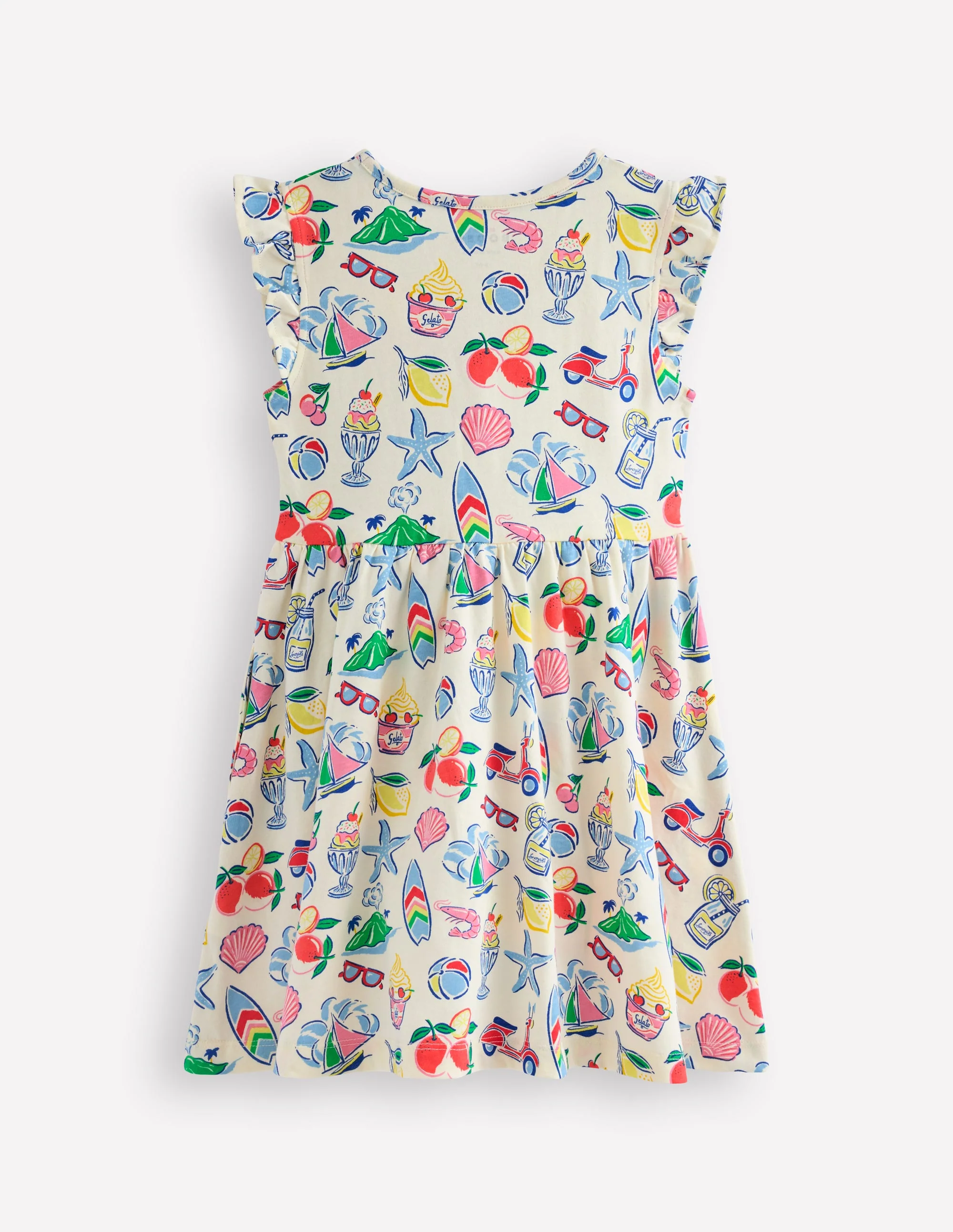 Posie Frill Sleeve Dress-Ivory Holiday Print - Image 2