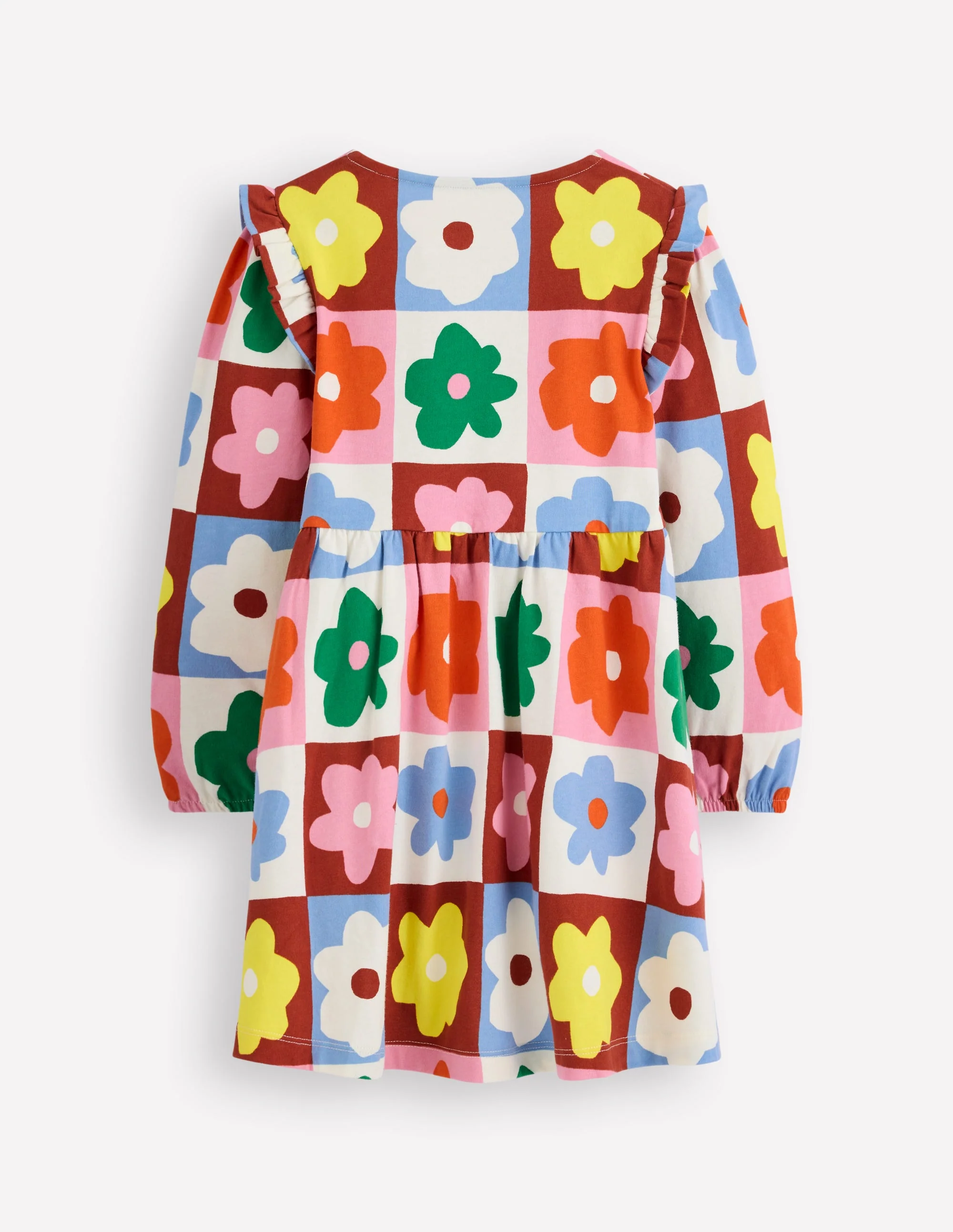 Posie Long Sleeve Jersey Dress-Multi Flower Check - Image 2