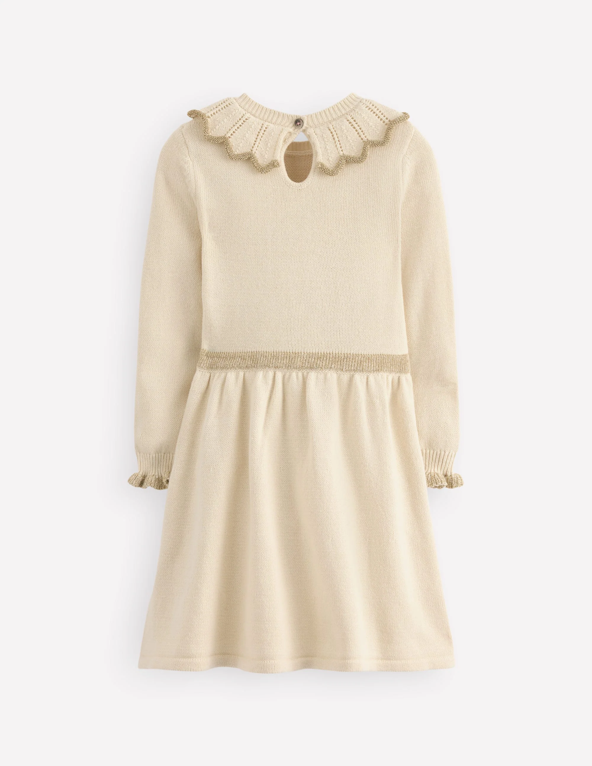 Pretty Collared Knitted Dress-Soft Ivory - Image 2