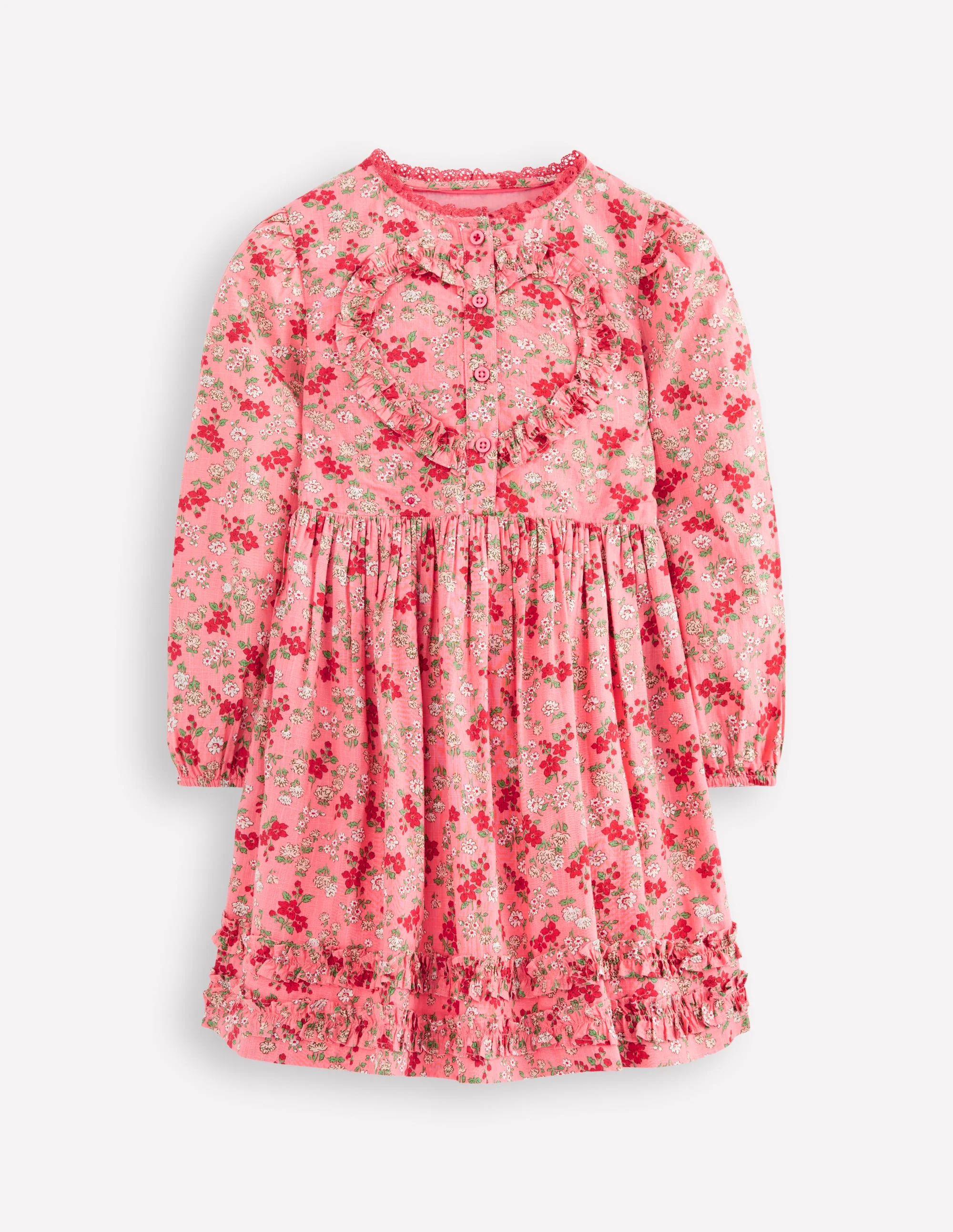 Pretty Interest Shirt Dress-Salmon Pink Meadow Floral - Image 2