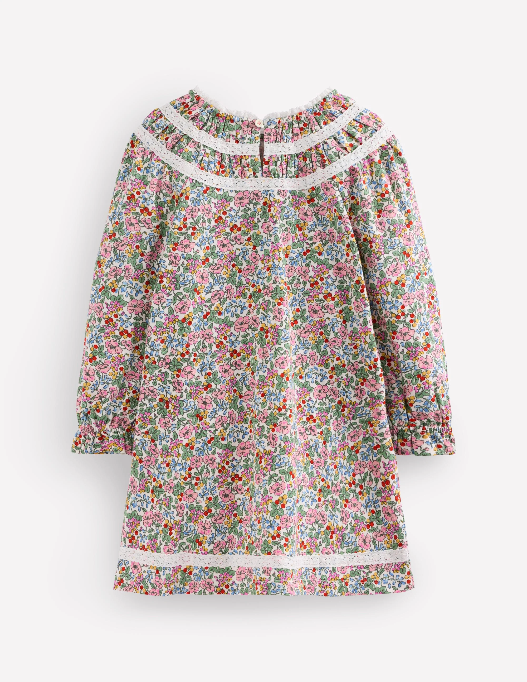 Pretty Lace Trim Jersey Dress-Soft Ivory Berry Floral - Image 2