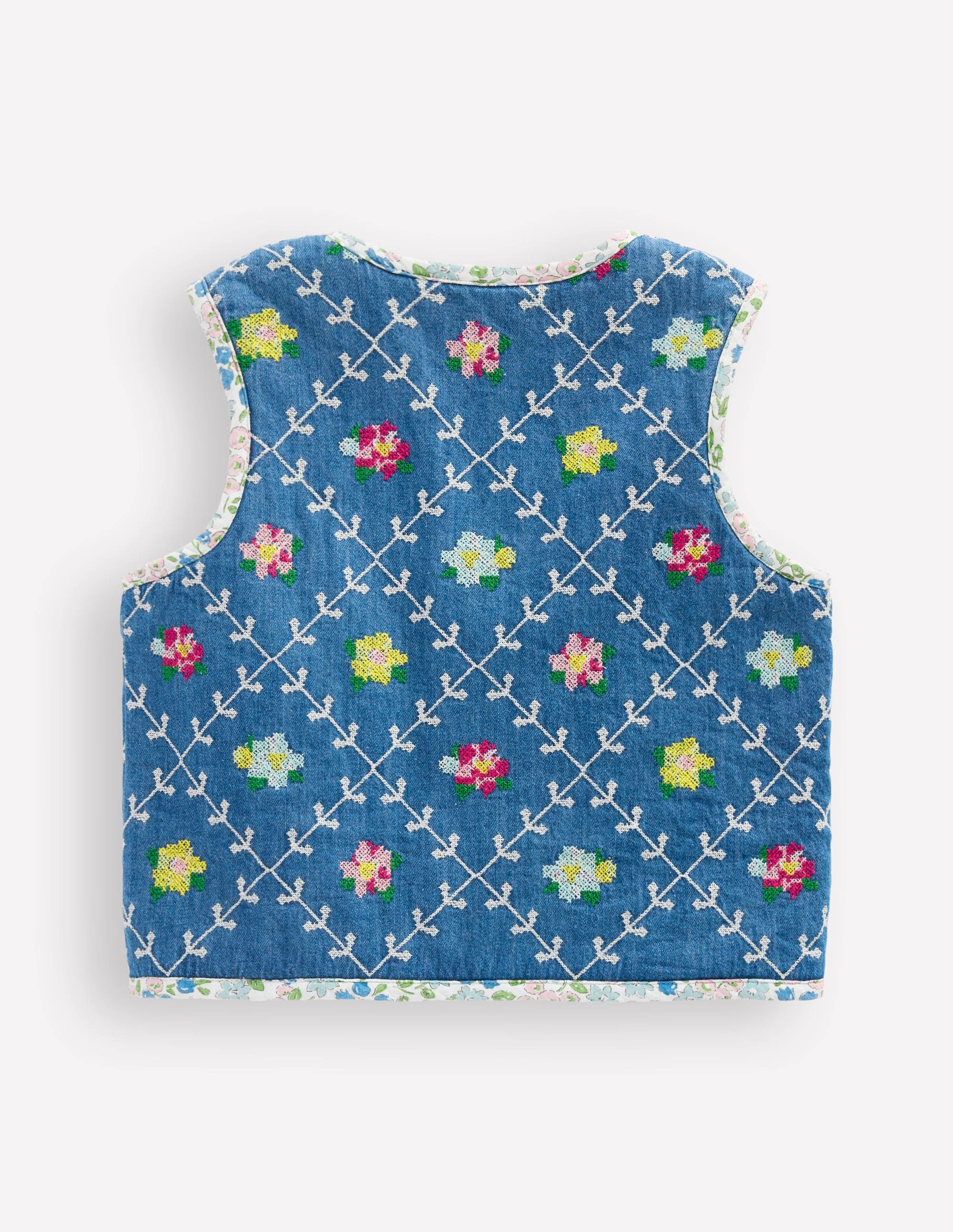 Pretty Quilted Gilet-Embroidered Denim - Image 2