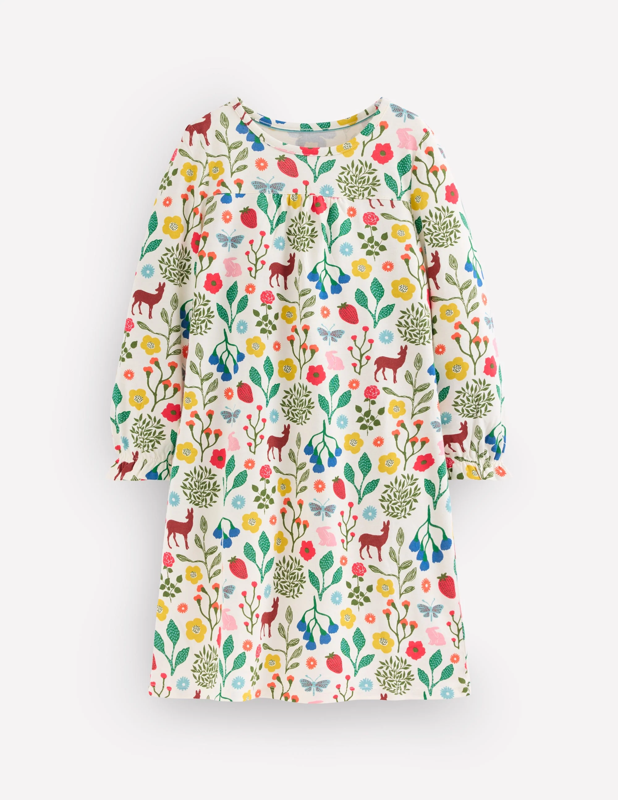 Printed Long Sleeve Nightie-Soft Ivory Woodland Walk