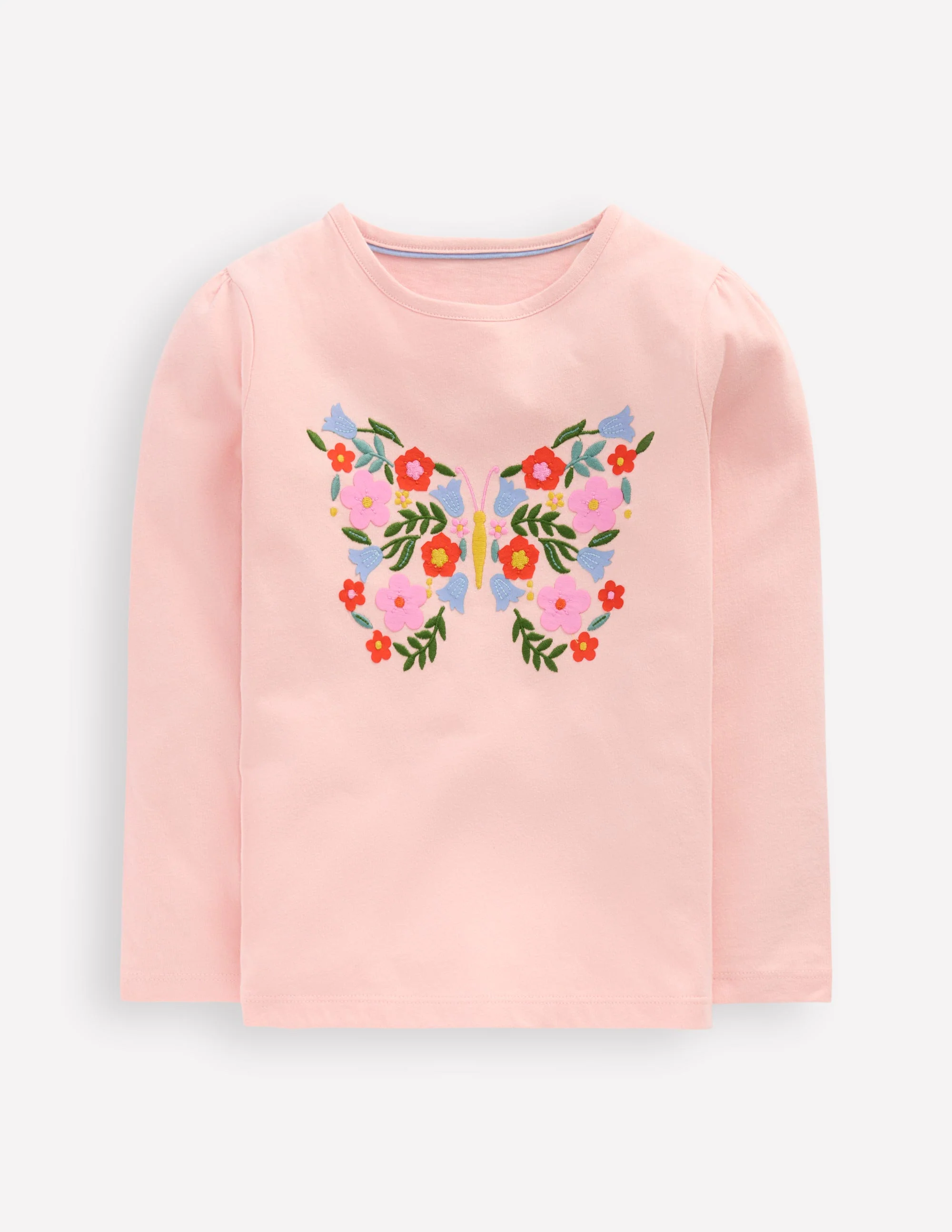 Puff Sleeve Appliqué T-shirt-Chalk Pink Butterfly