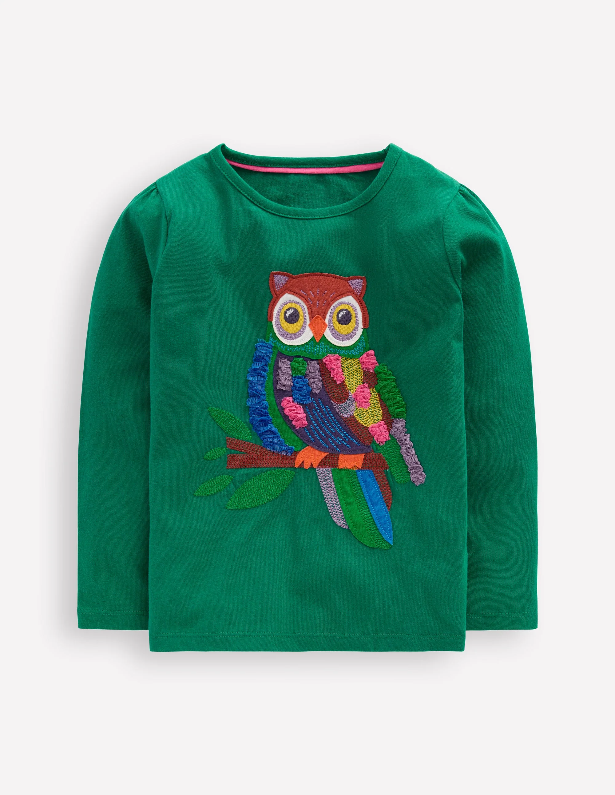Puff Sleeve Appliqué T-shirt-Green Owl