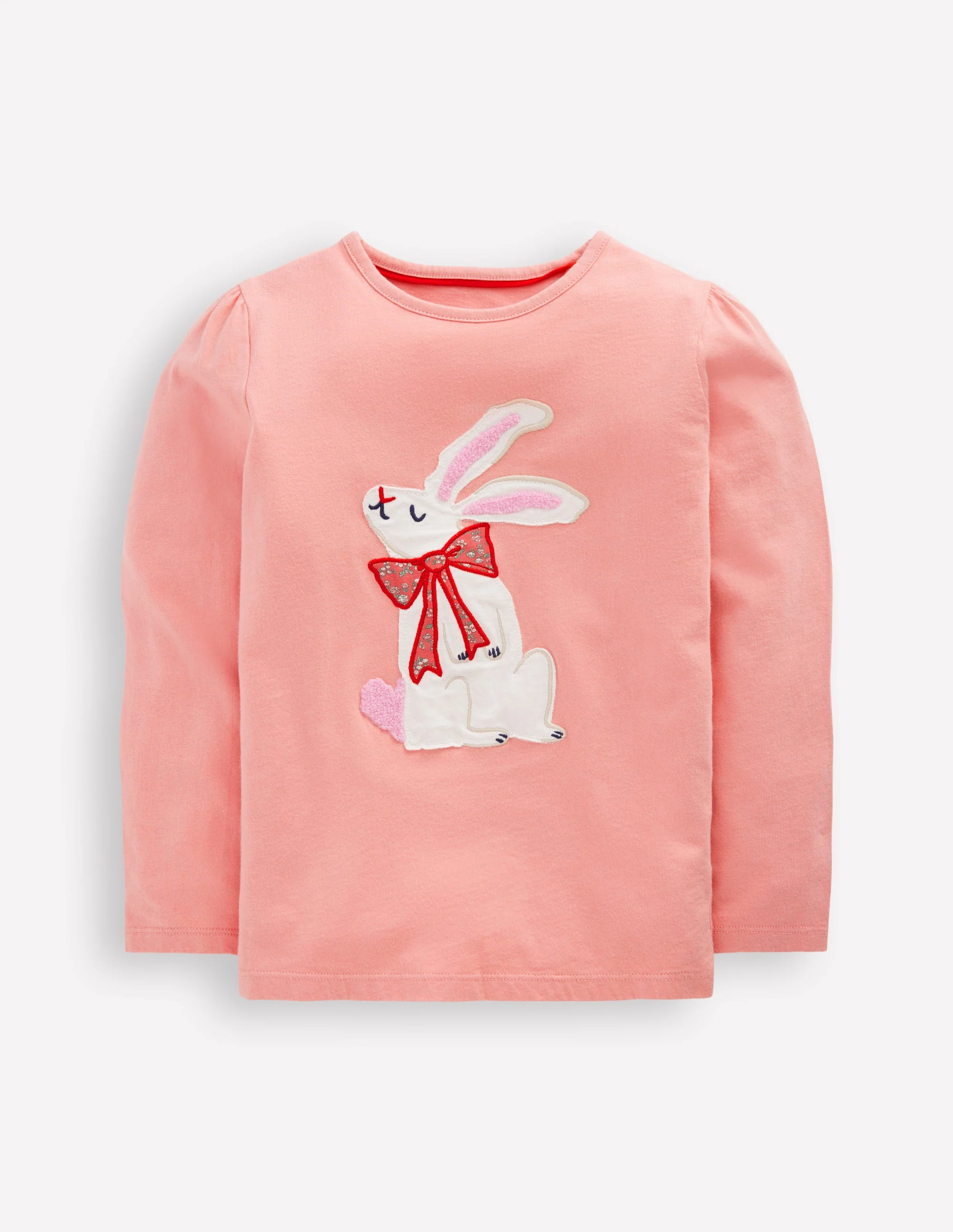 Puff Sleeve Appliqué T-shirt-Pink Bunny