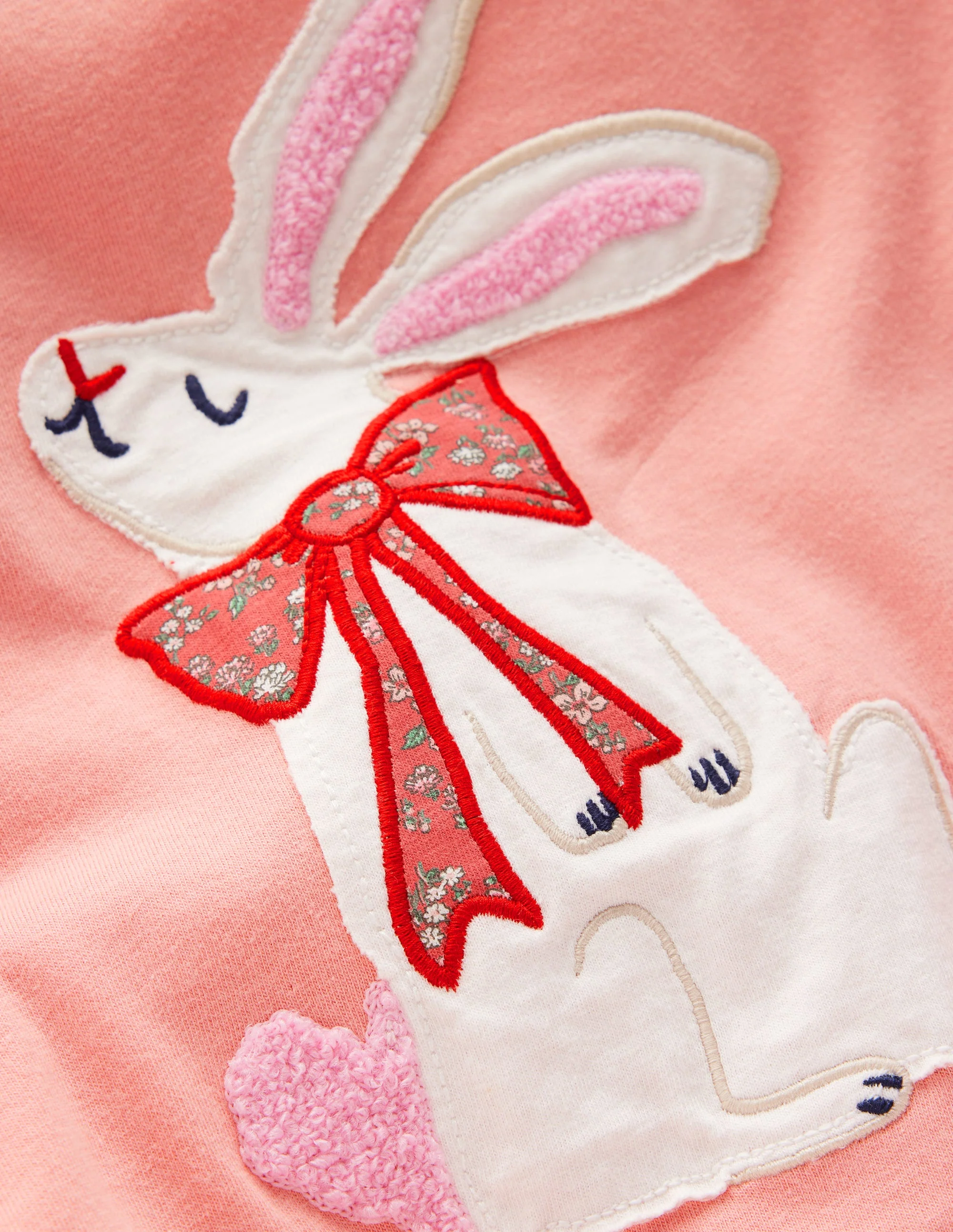Puff Sleeve Appliqué T-shirt-Pink Bunny - Image 3