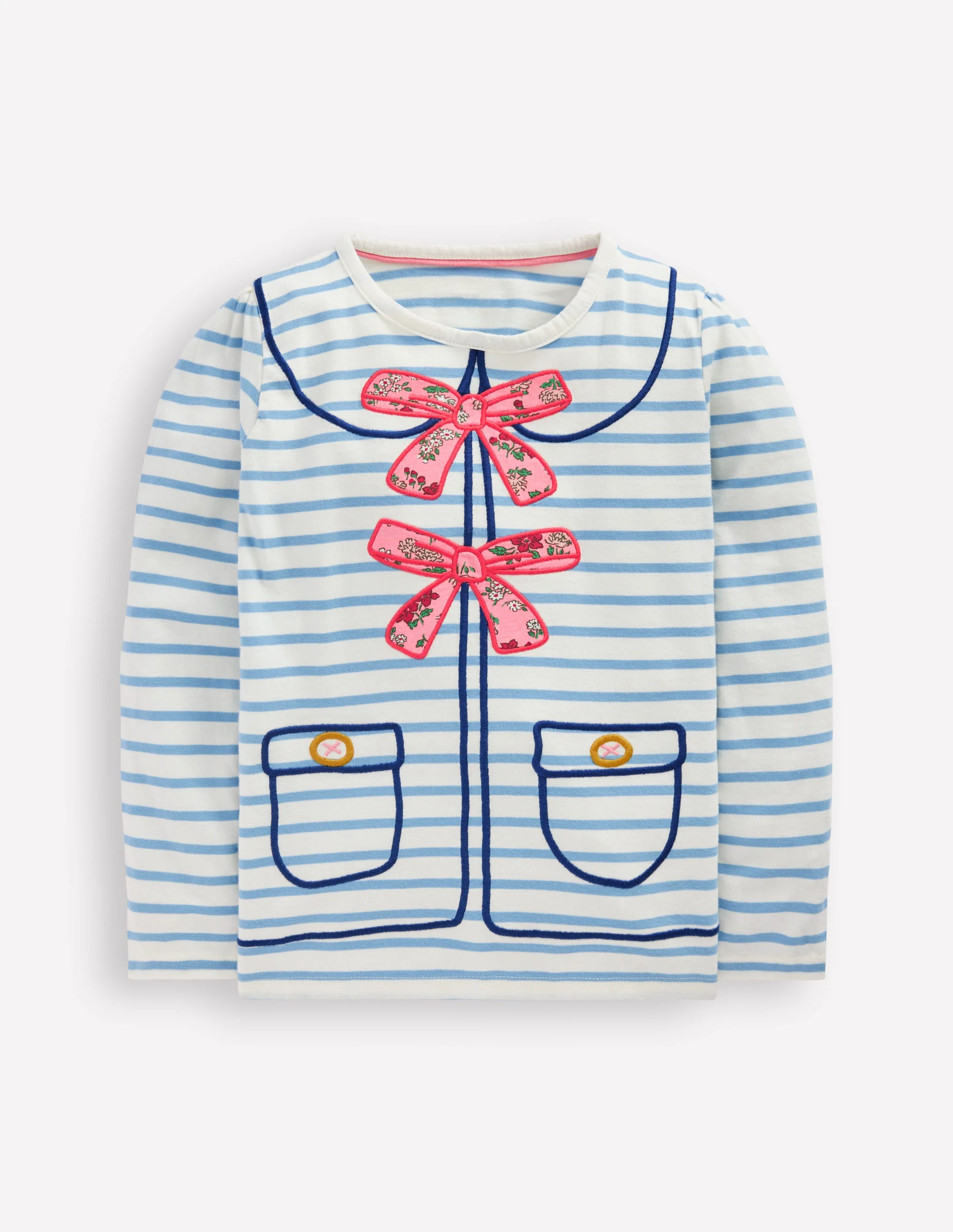 Puff Sleeve Appliqué T-shirt-Soft Ivory/Glacier Blue - Image 3