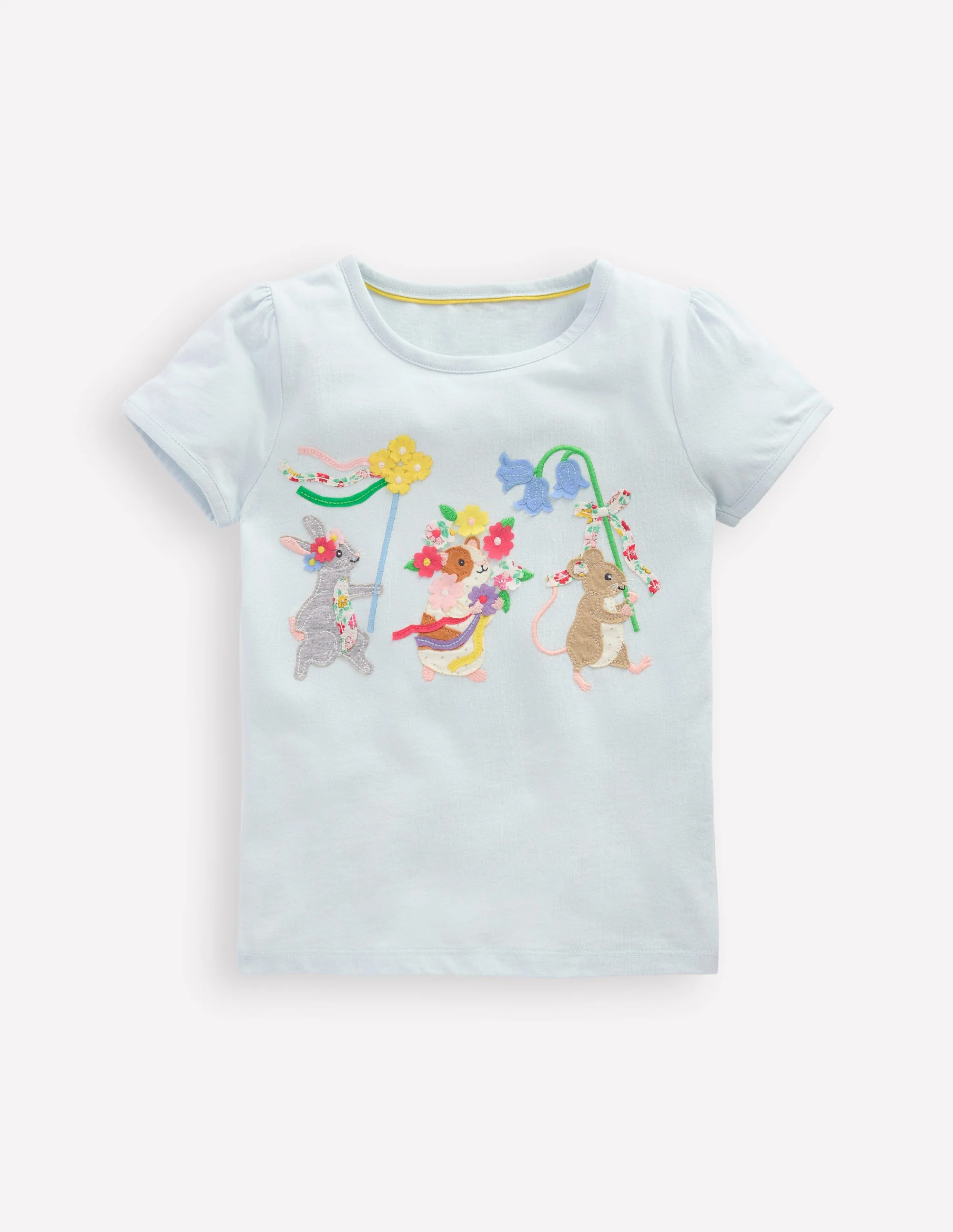 Puff Sleeve Applique Top-Cloud Blue Animals