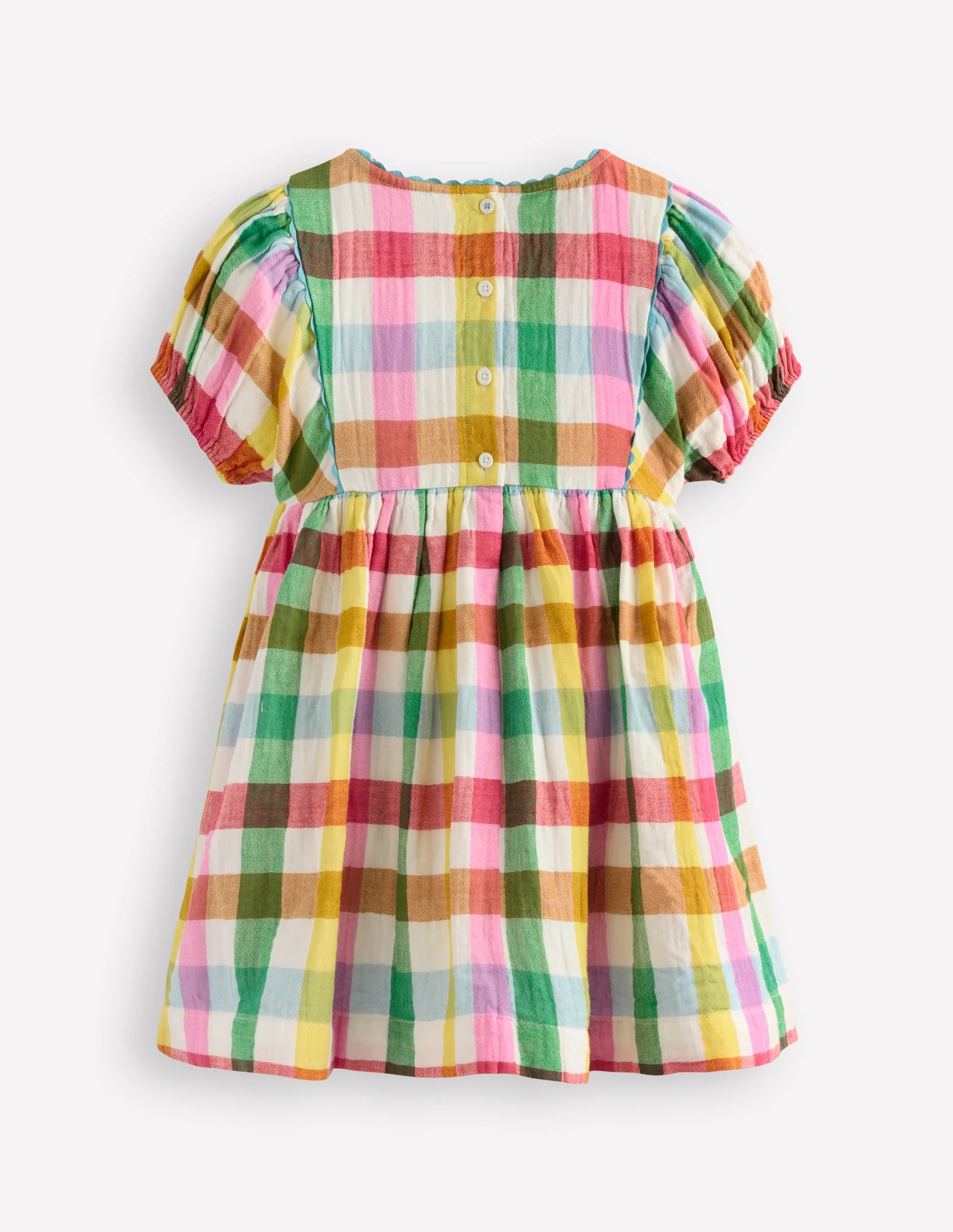 Puff Sleeve Double Cloth Dress-Multi Check - Image 2