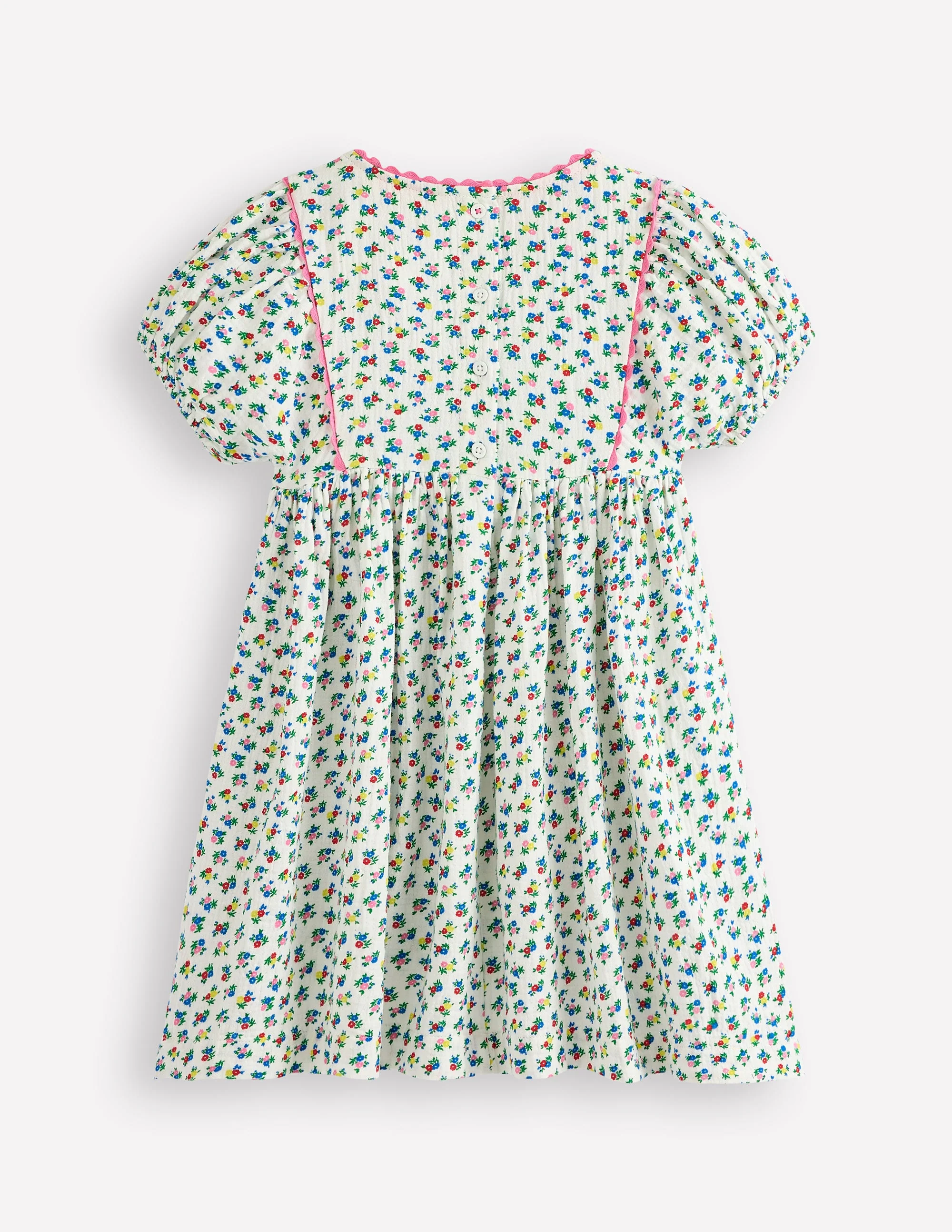 Puff Sleeve Double Cloth Dress-Soft Ivory Ditsy Floral - Image 2
