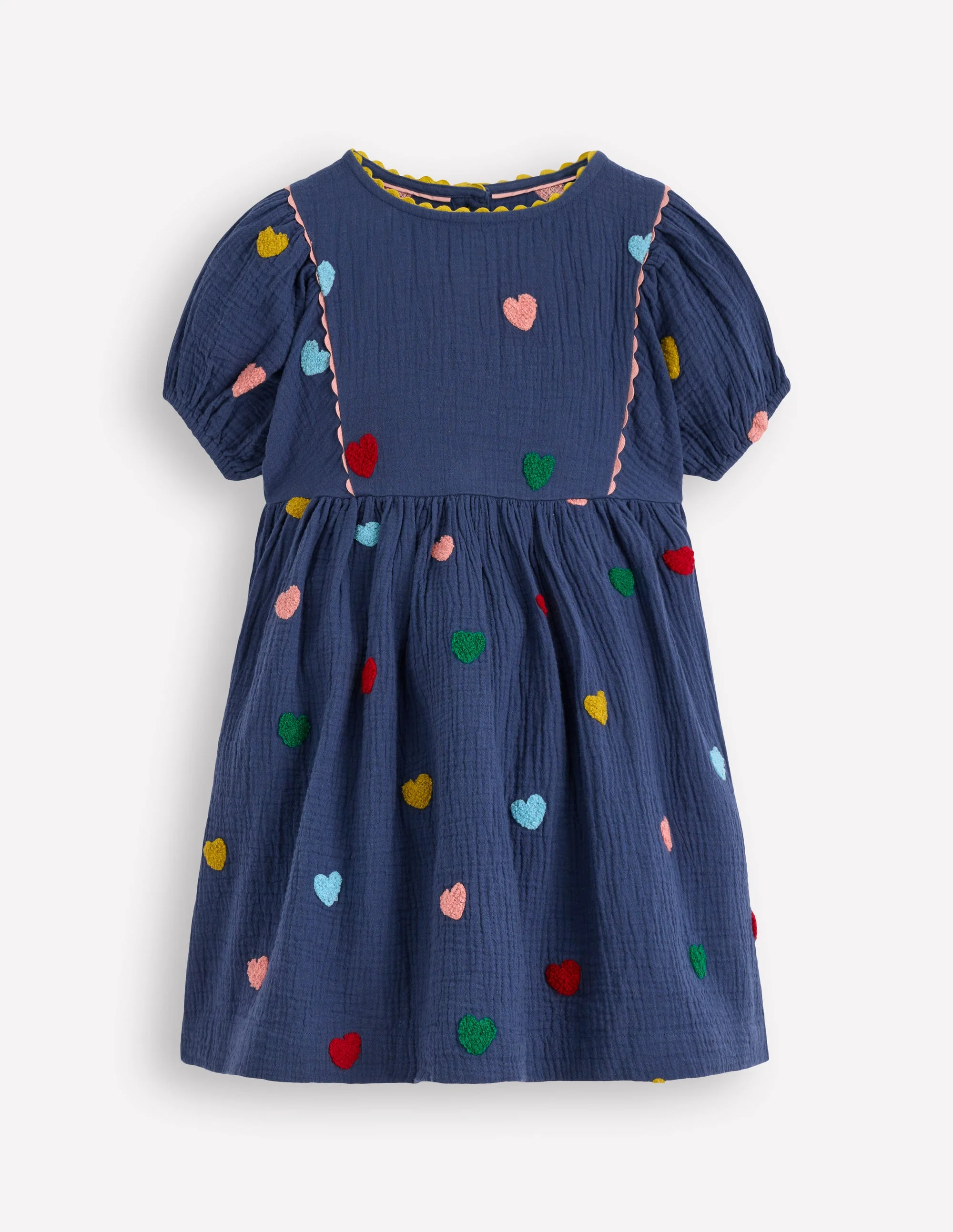 Puff Sleeve Double Cloth Dress-Starboard Blue Hearts - Image 6