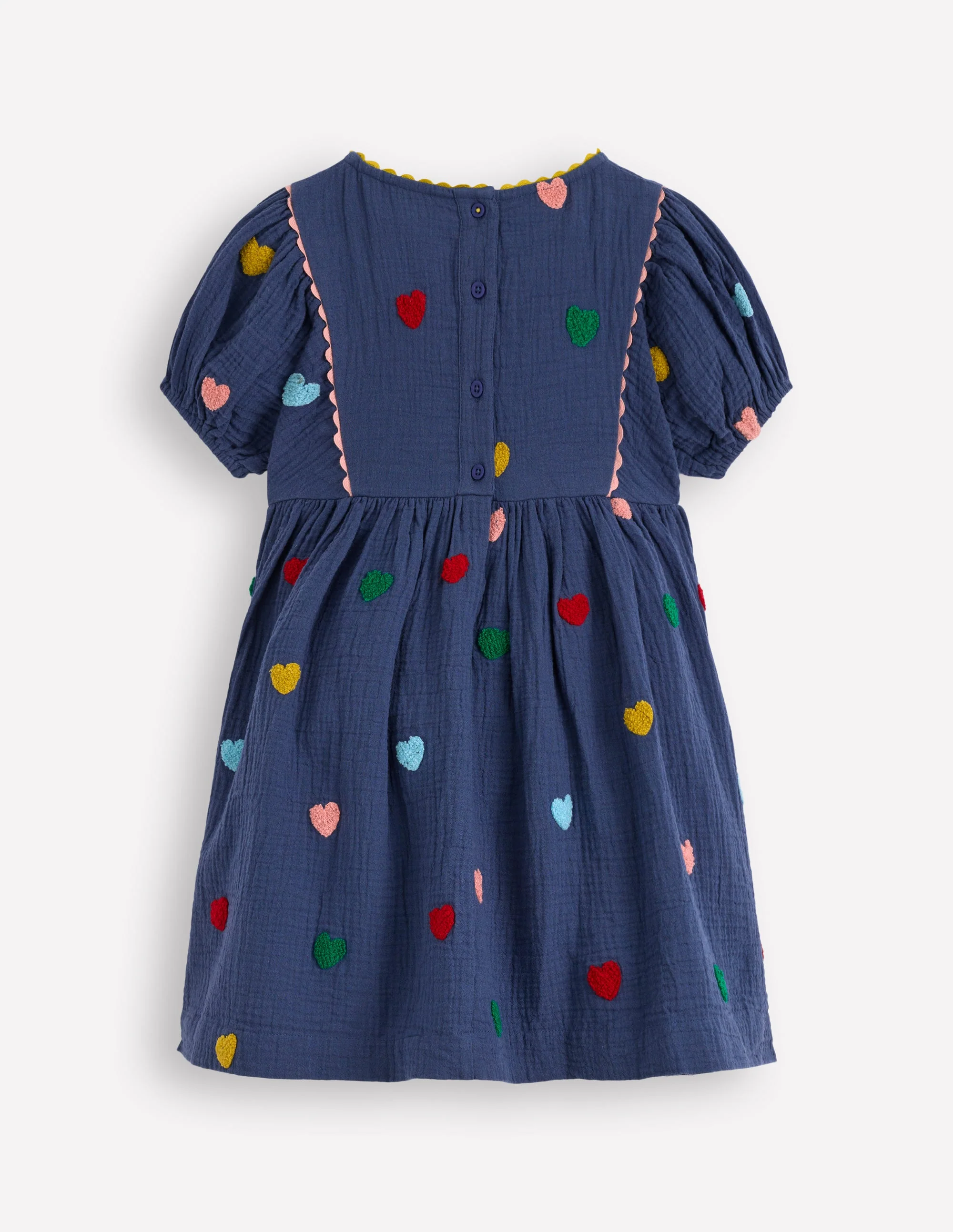 Puff Sleeve Double Cloth Dress-Starboard Blue Hearts - Image 7