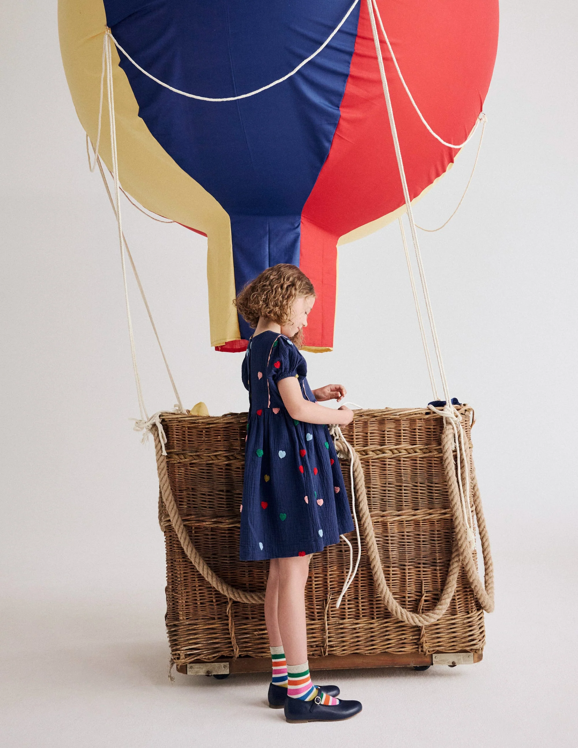 Puff Sleeve Double Cloth Dress-Starboard Blue Hearts - Image 9