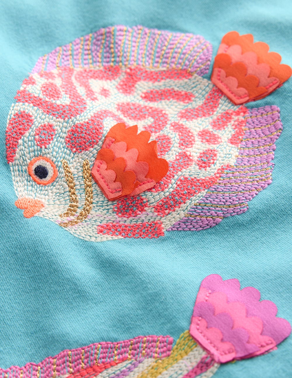 Puff Sleeve Superstitch Top-Aqua Sea Blue Fish - Image 5