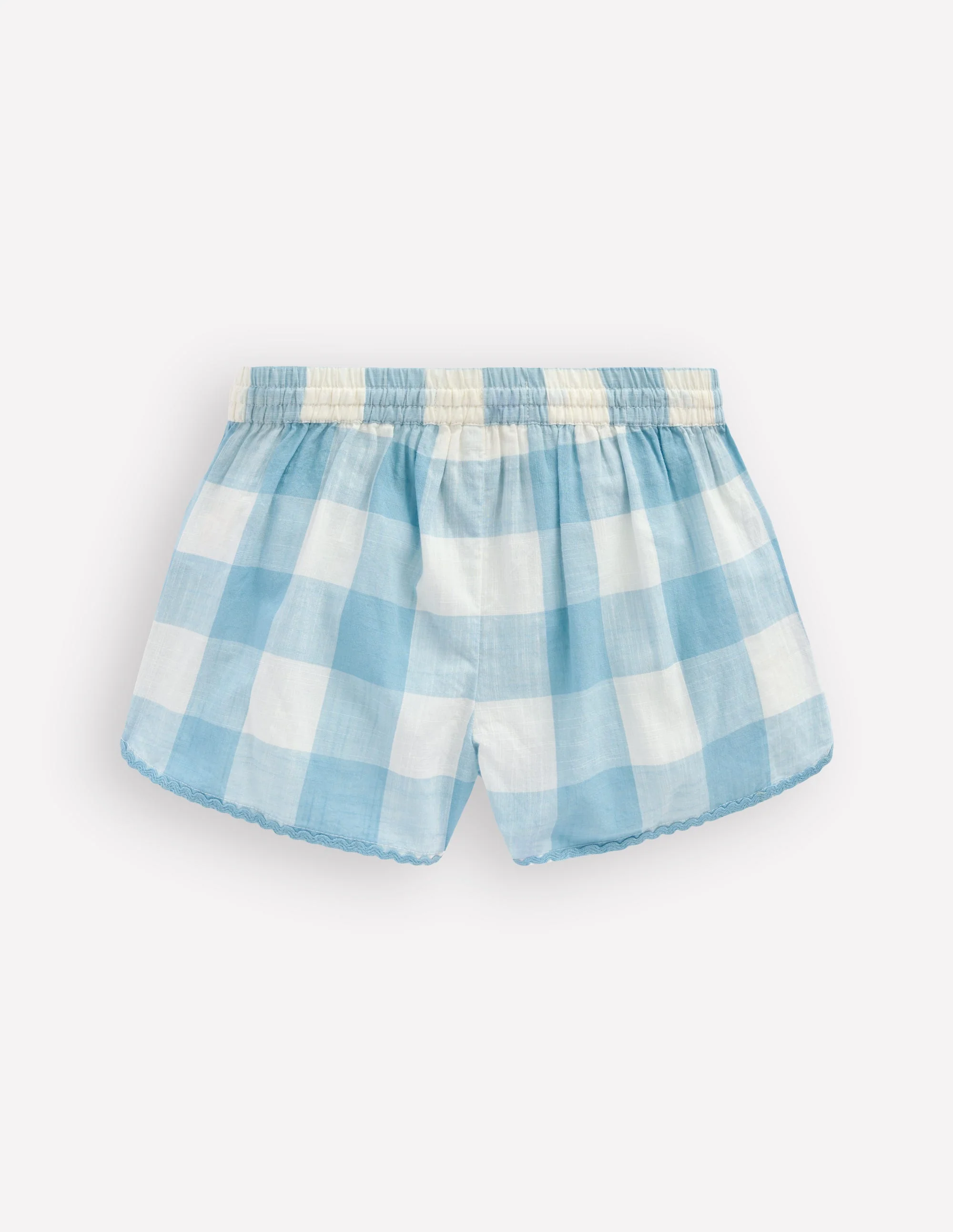 Pull-on Woven Shorts-Blue Gingham Embroidery - Image 2